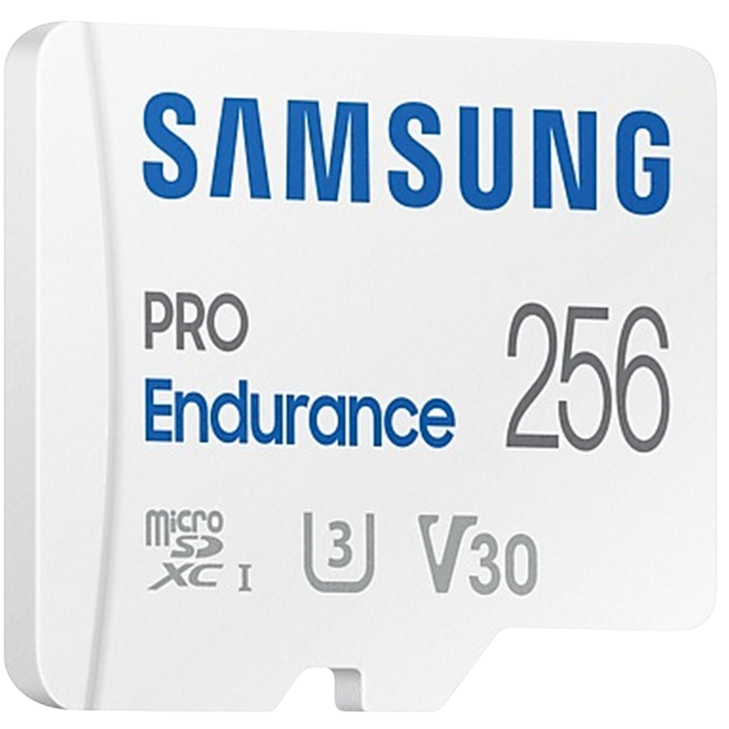 Biało-niebieska karta Samsung MicroSD o pojemności 256 GB.