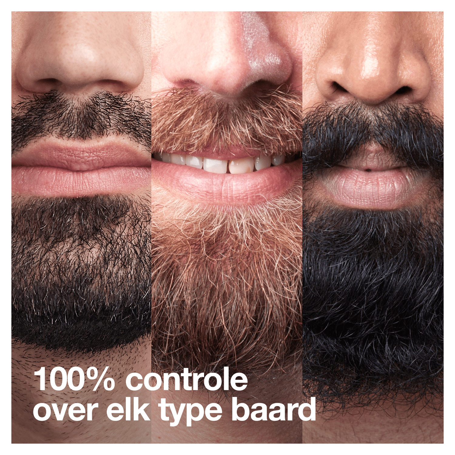 Un collage de tres rostros masculinos con diferentes estilos de barba.