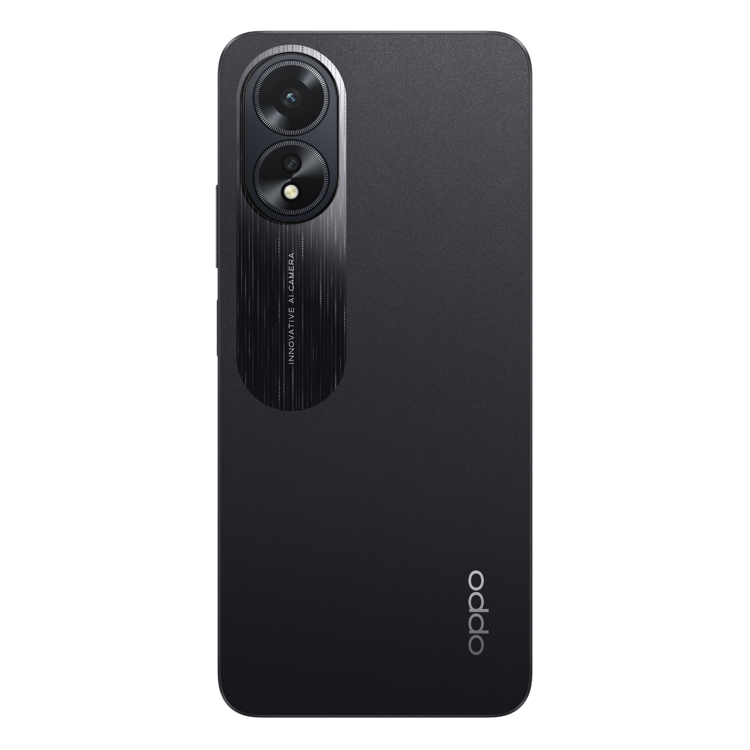 Smartphone nero con modulo fotocamera e logo Oppo in basso.
