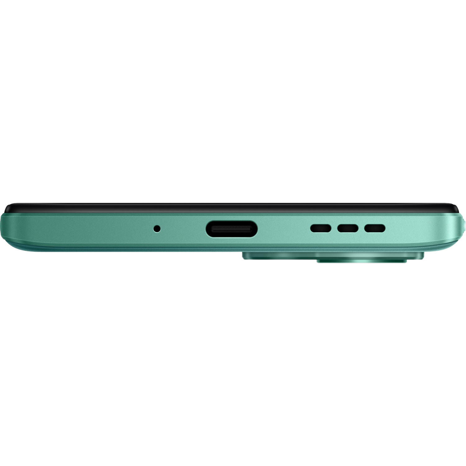 Zbliżenie dolnej krawędzi telefonu, pokazujące porty i głośniki.