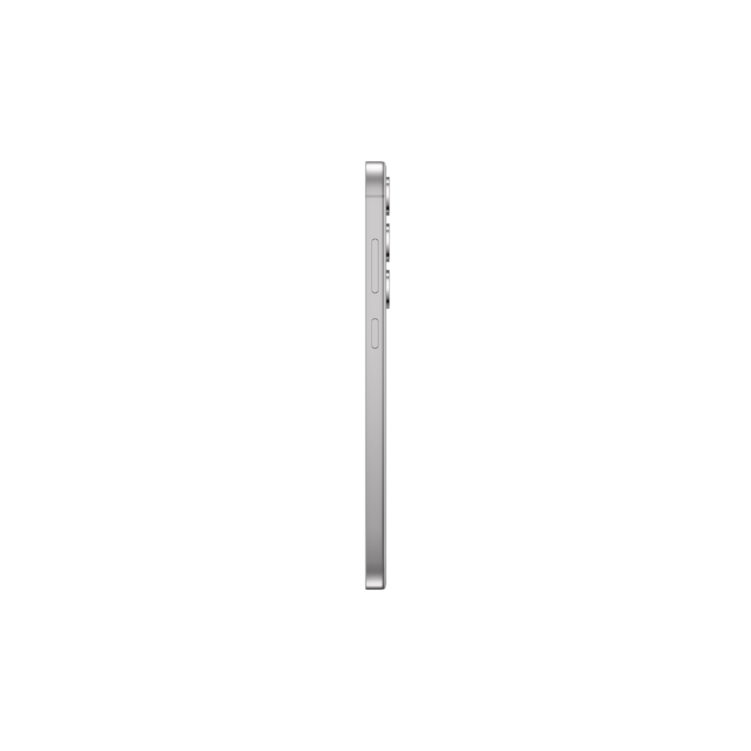 Widok z boku srebrnego smartfona z przyciskami i szczegółami aparatu.