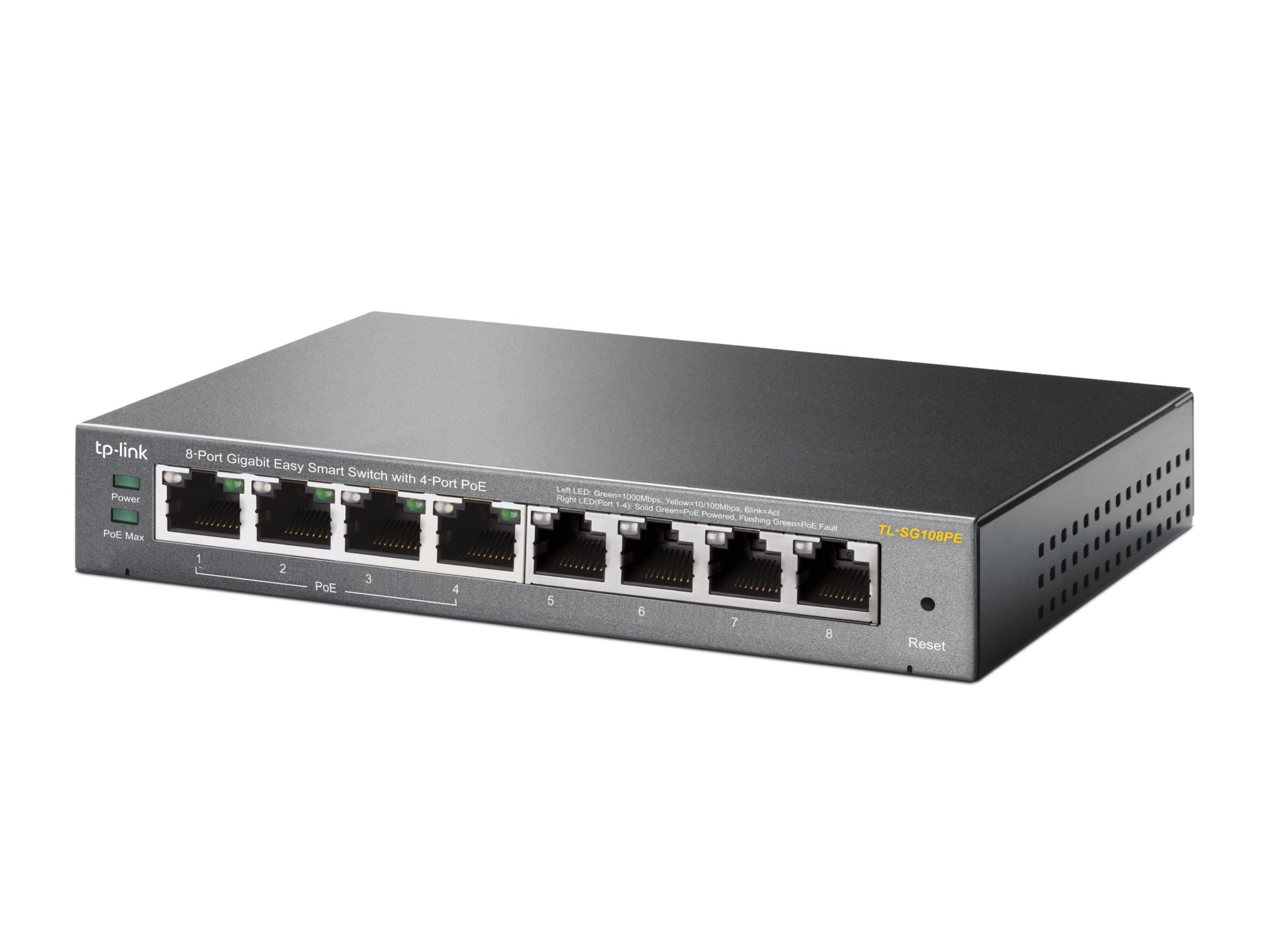 TP-LINK TL-SG108PE - Gigabit Easy Smart Switch with 4-Port PoE+ 8 Switch Siyah