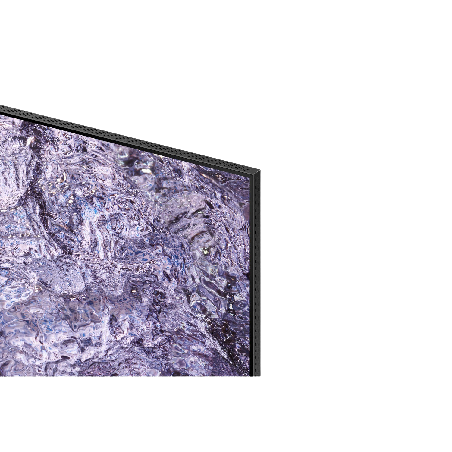 Zbliżenie ekranu telewizora z wzorem przypominającym wodę.