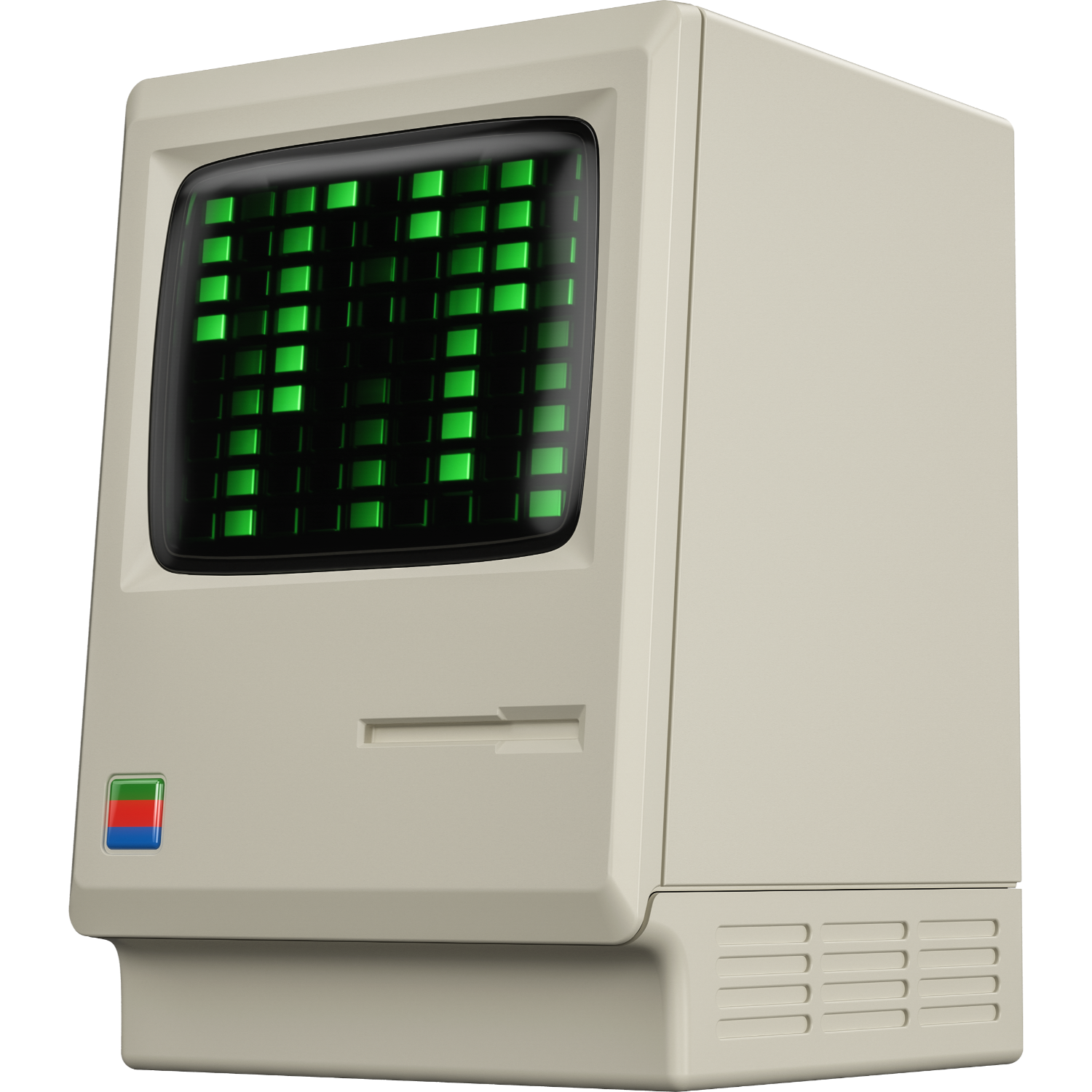 Computer vintage beige con display verde.