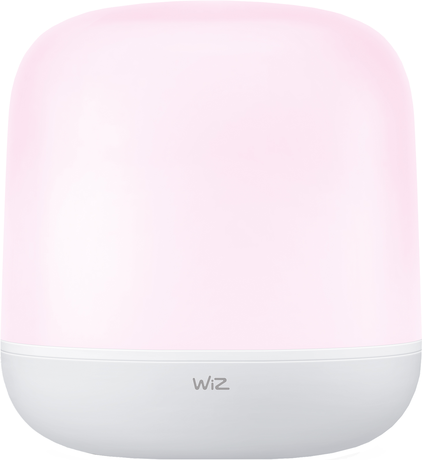 Eine rosa und weiße Wiz Tischleuchte auf weißem Hintergrund.