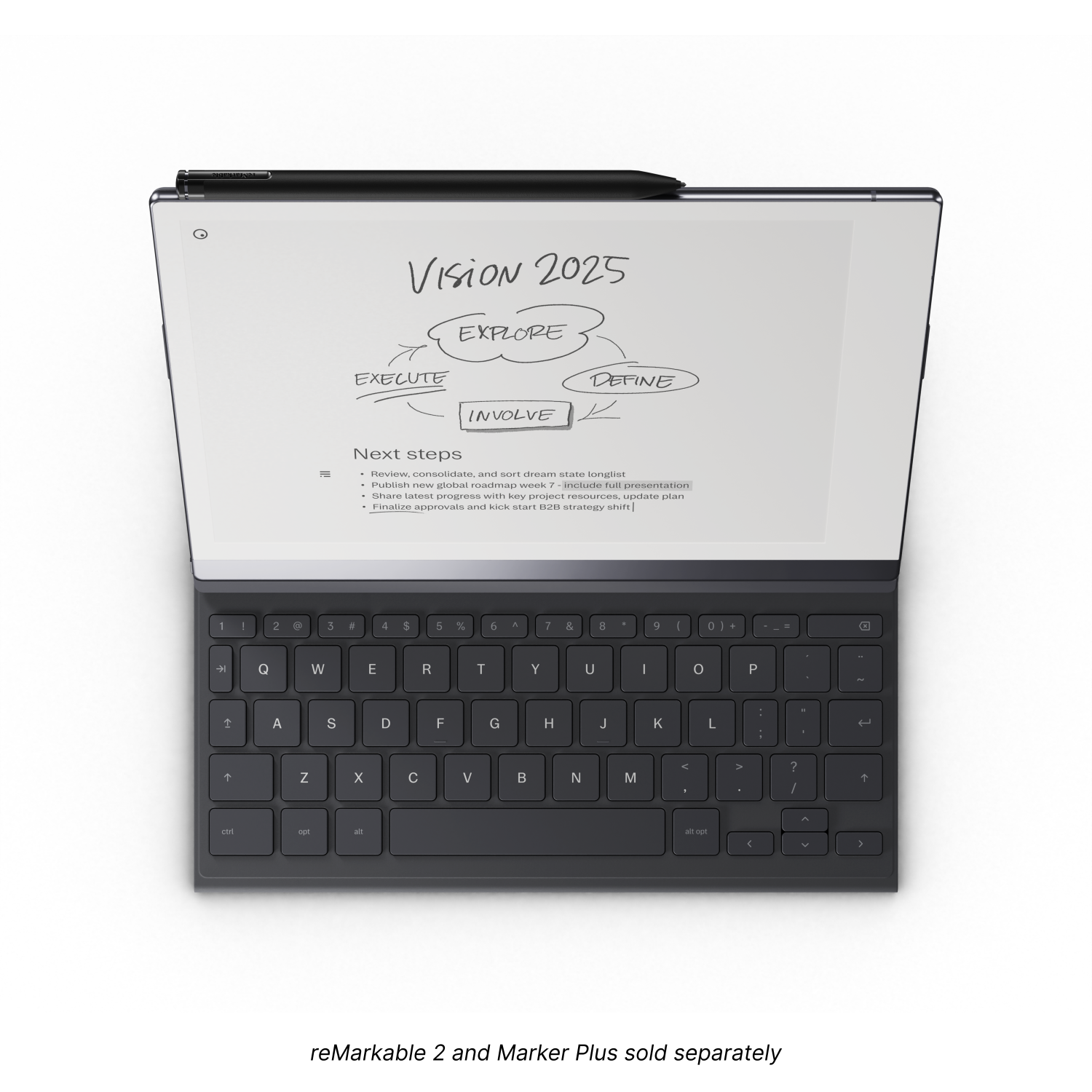Klavyeli tablet. Ekran bir zihin haritası görüntülüyor. Beyaz zemin.