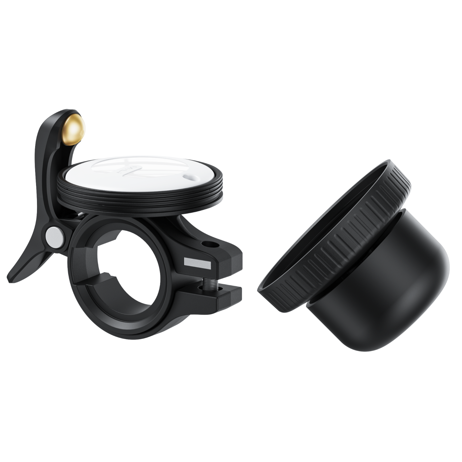 Bike computer mount: black, with a circular base and a separate black ring.