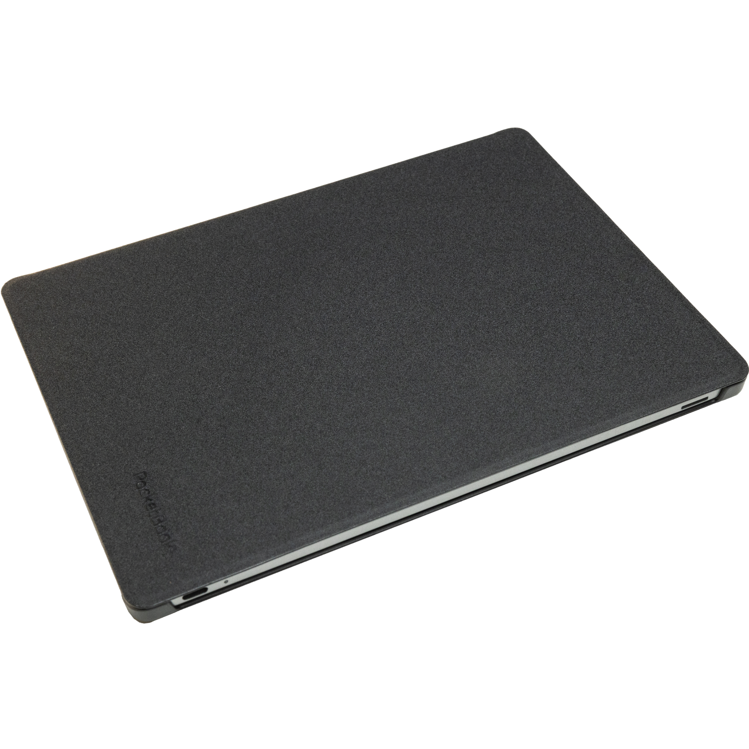 Schwarze E-Reader-Hülle mit PocketBook-Logo, auf weißer Oberfläche.