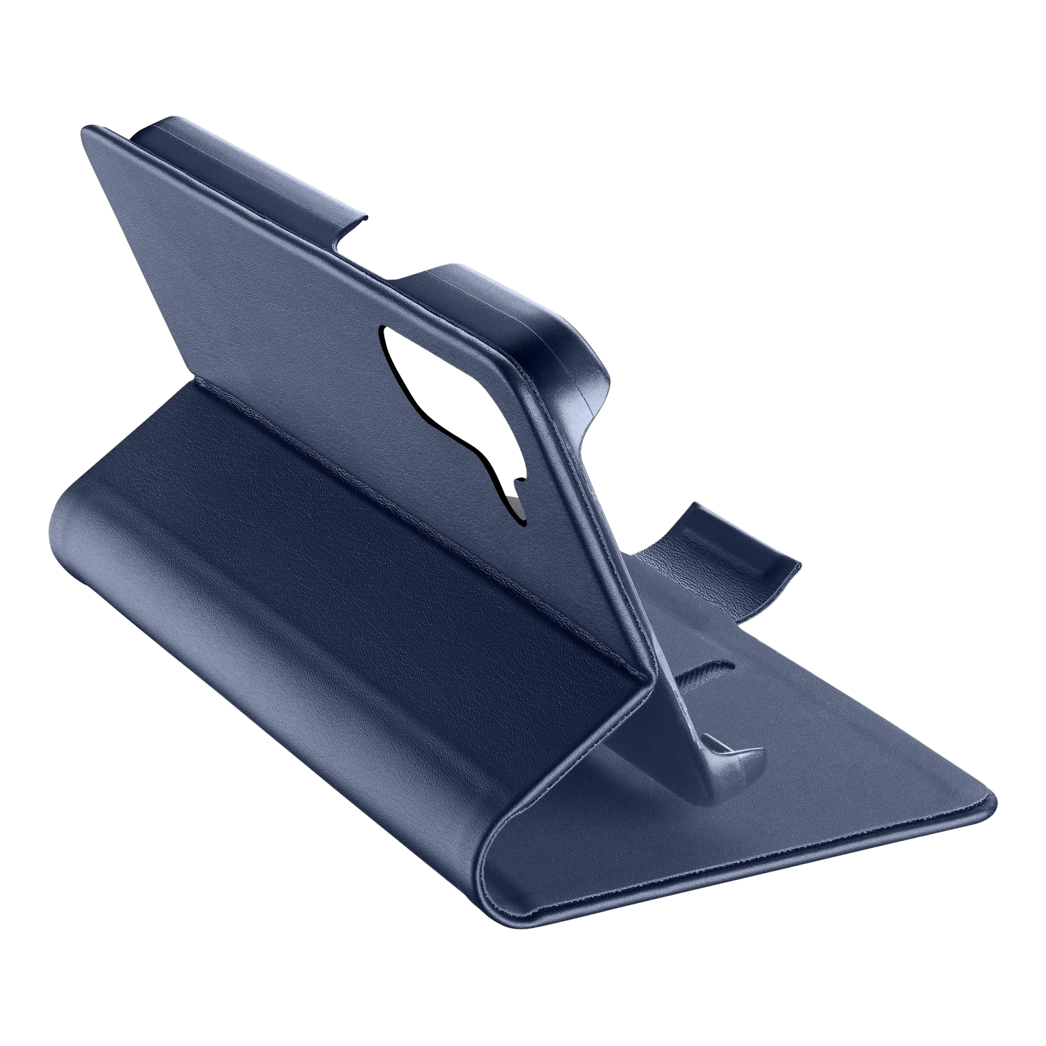 Custodia per tablet blu scuro. Design pieghevole con ritaglio per la fotocamera.