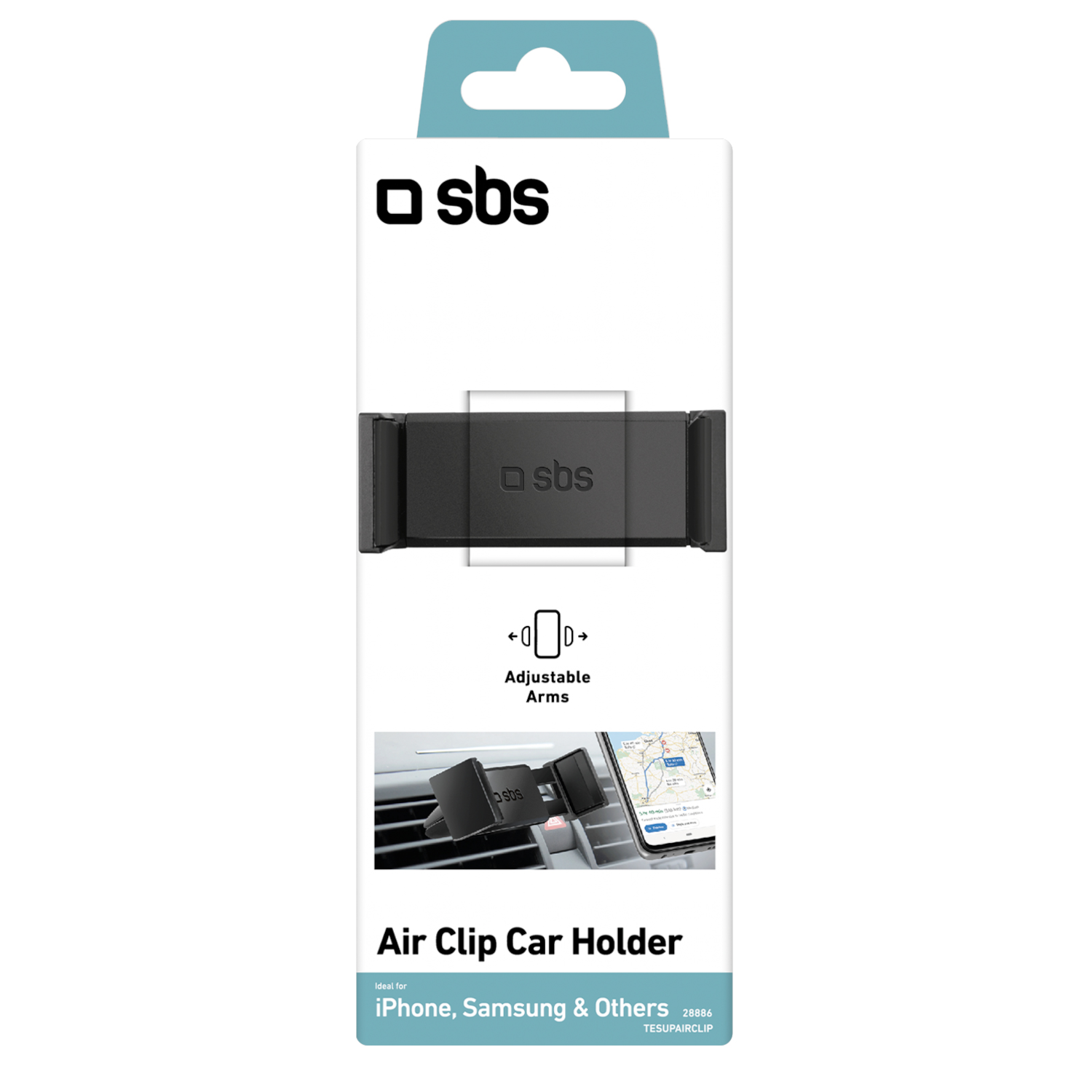 Confezione del supporto per auto SBS Air Clip, supporto nero.