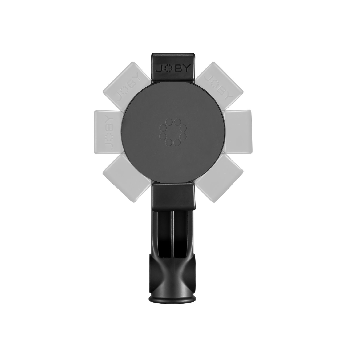 Czarny i szary uchwyt na telefon. Środek jest czarny, a boki szare.