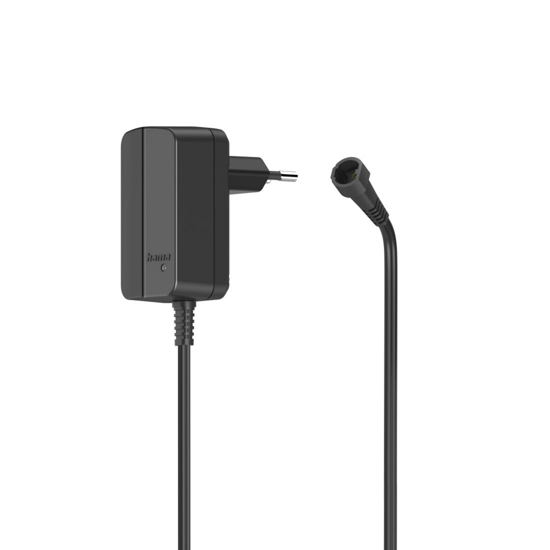 Zwarte voedingsadapter met zwarte kabel en connector.