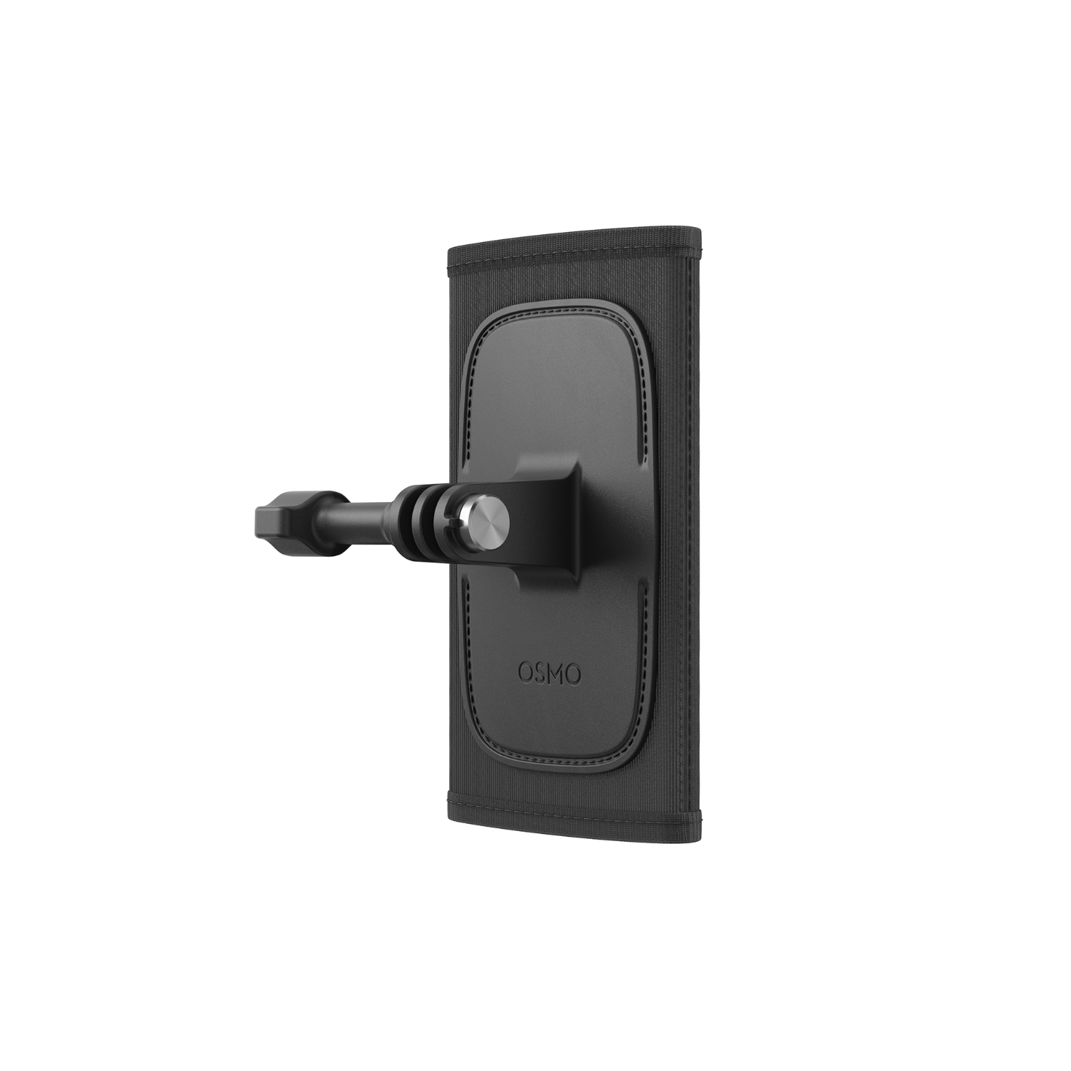 Un supporto per cinturino per fotocamera Osmo nero con un cinturino nero.