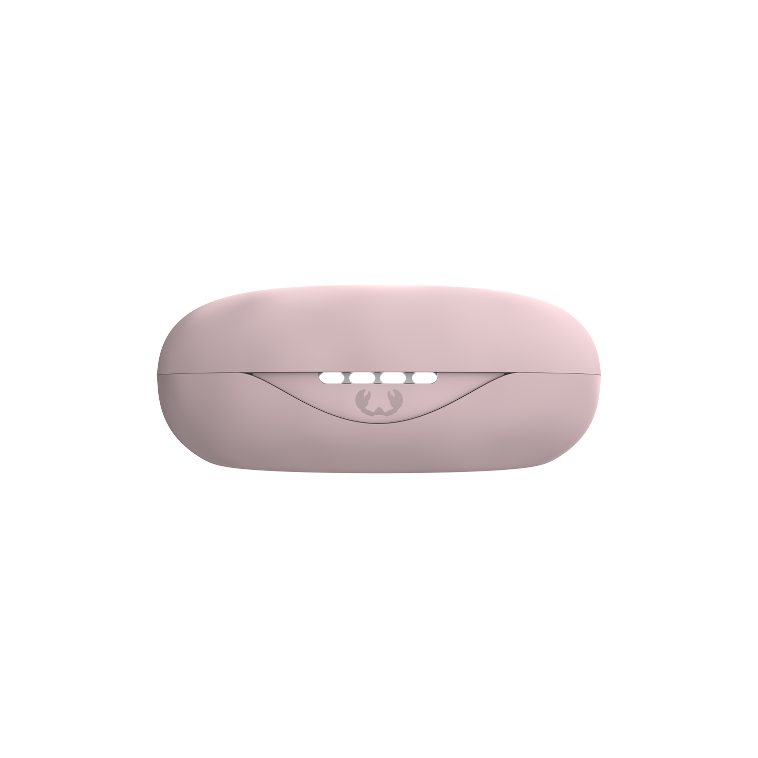 Ein rosa Ladeetui mit Logo und Lichtern auf schwarzem Hintergrund.