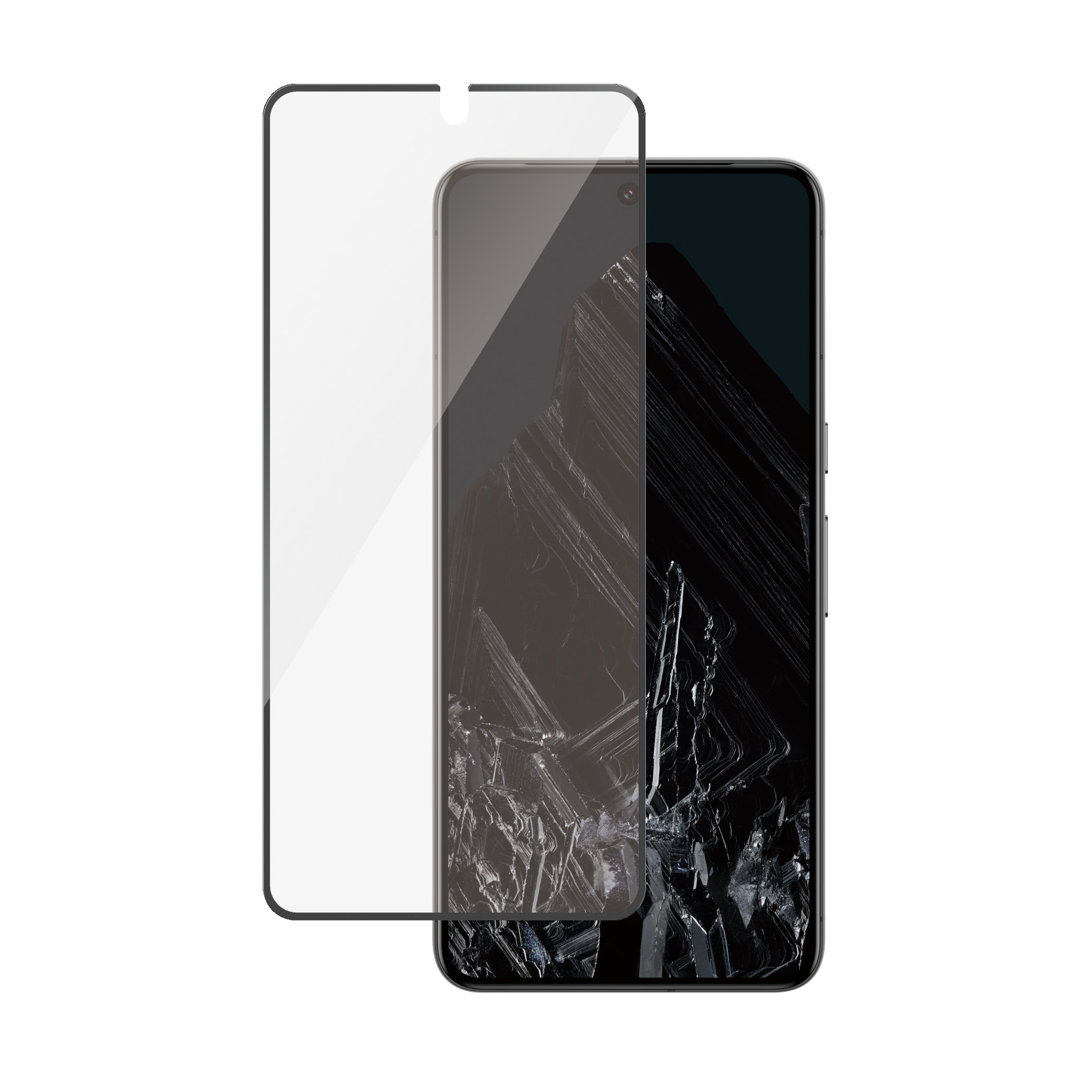 Smartphone met een schermbeschermer, gebarsten scherm en de beschermer.