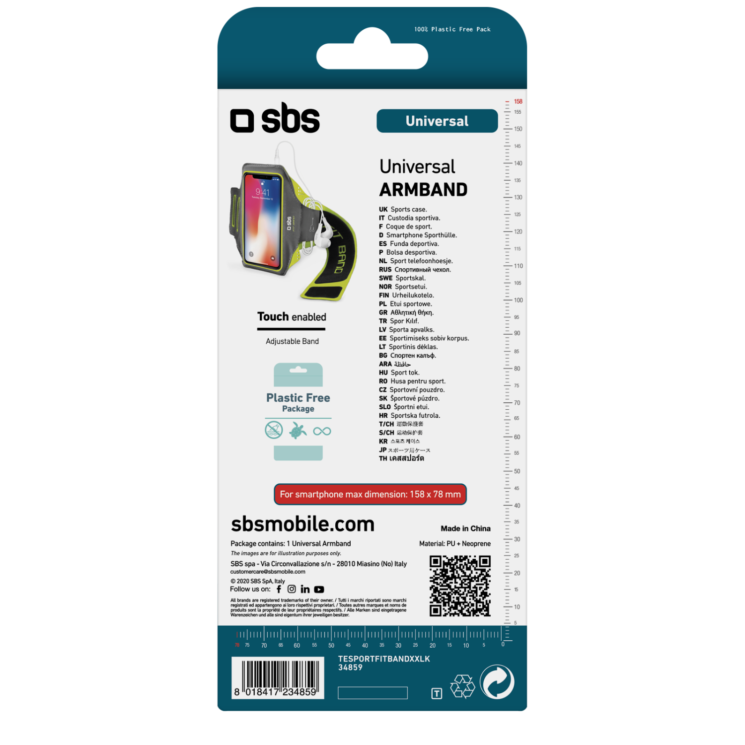Embalaje de brazalete universal con imagen de teléfono. Negro.