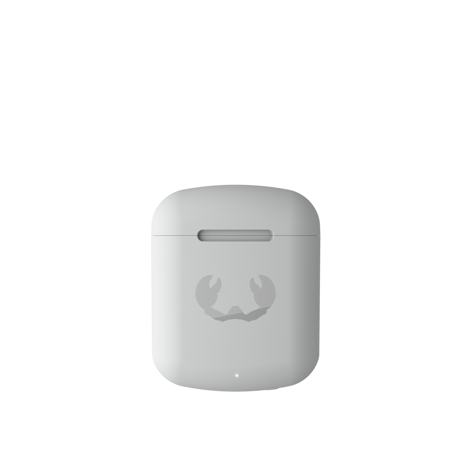 Étui de chargement d'écouteurs blanc avec un logo. Blanc.