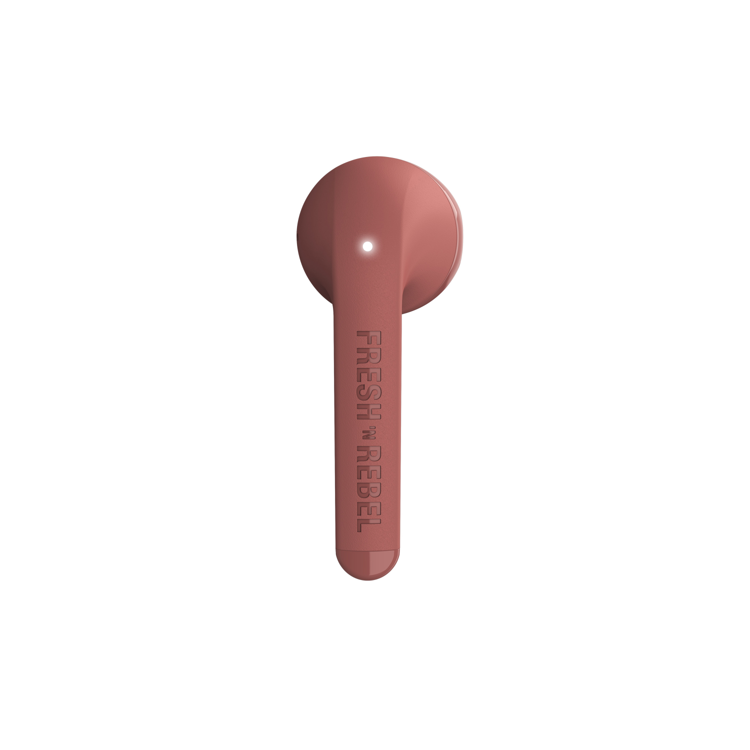 Auricolare rosa con la scritta 'FRESH 'N REBEL' su sfondo bianco.