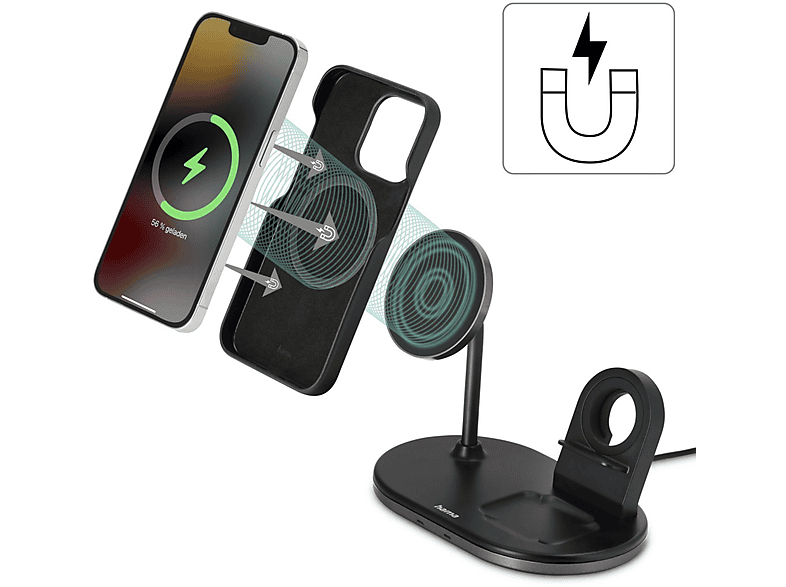 HAMA 187272 3IN1 KABL.LADEST."MAGCHARGE Ladestation Apple, Schwarz