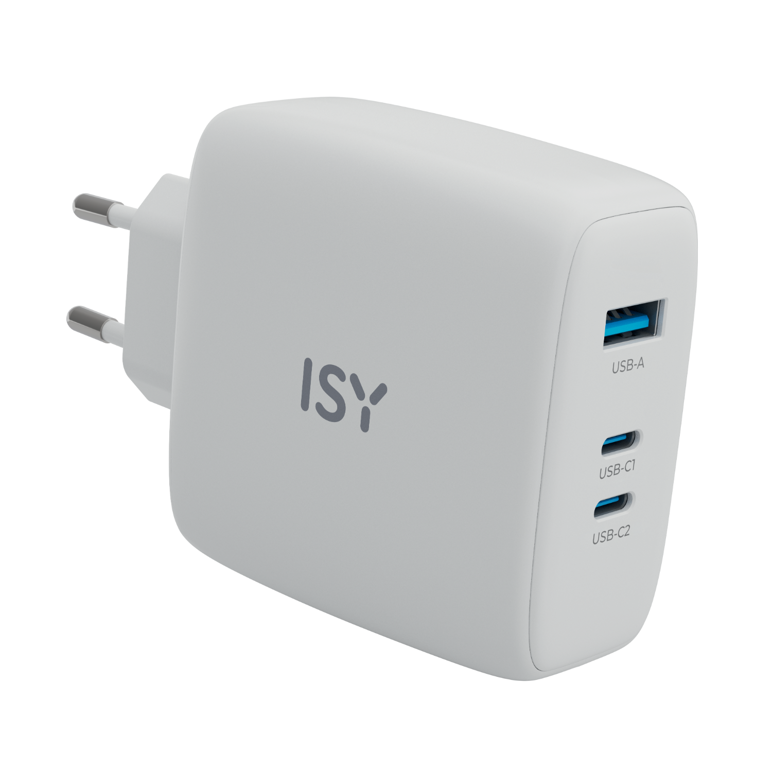 Weißes Ladegerät mit mehreren USB-Anschlüssen.