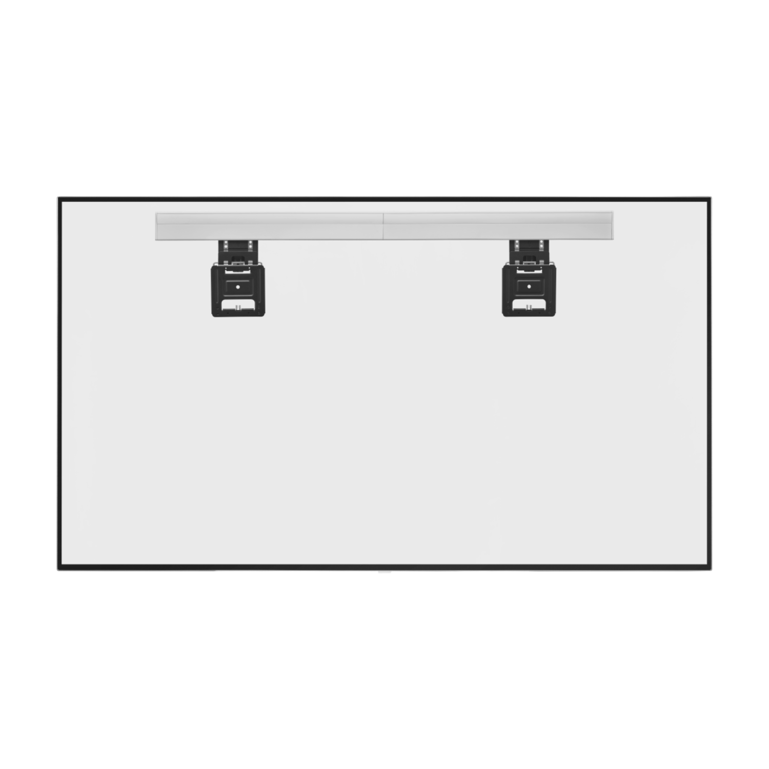 Black TV mount with two brackets, mounted on a dark wall.