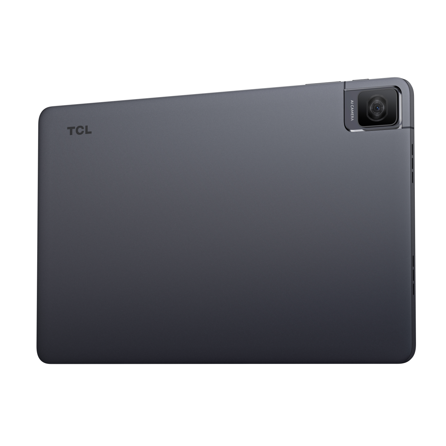 Retro tablet TCL grigio scuro. La fotocamera è nell'angolo in alto a destra.