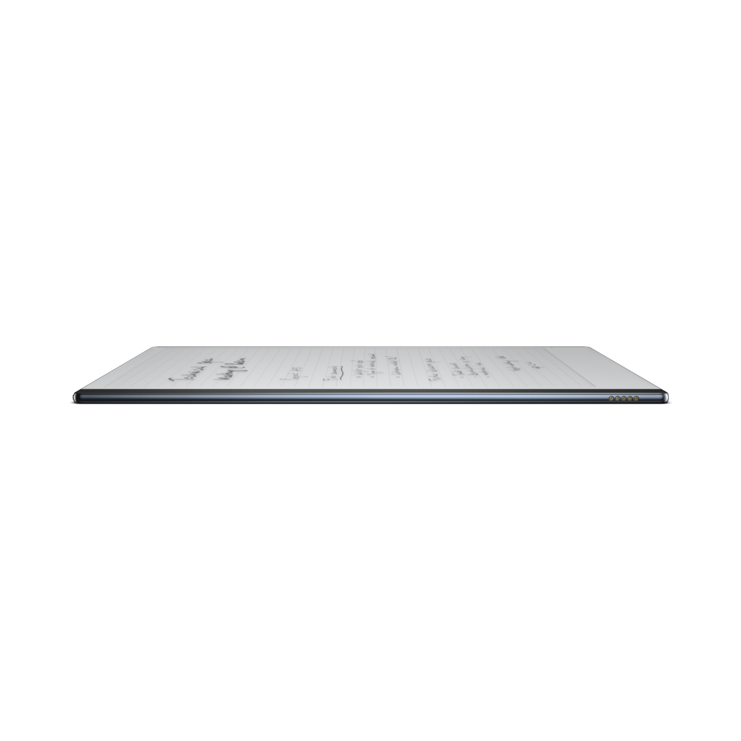 Ekranında el yazısı notlar bulunan bir tabletin yan profili.
