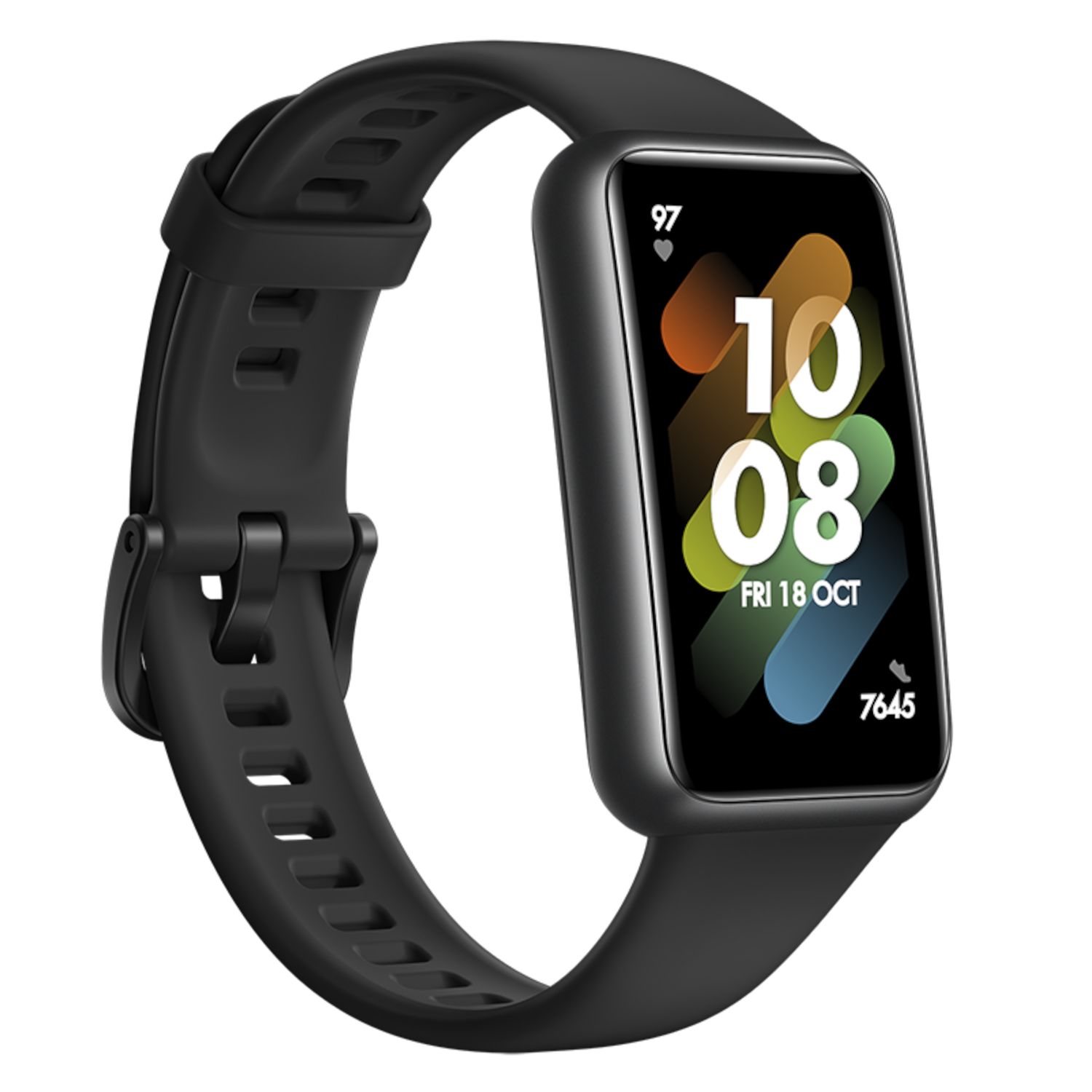 Czarna opaska smart z datą i godziną.