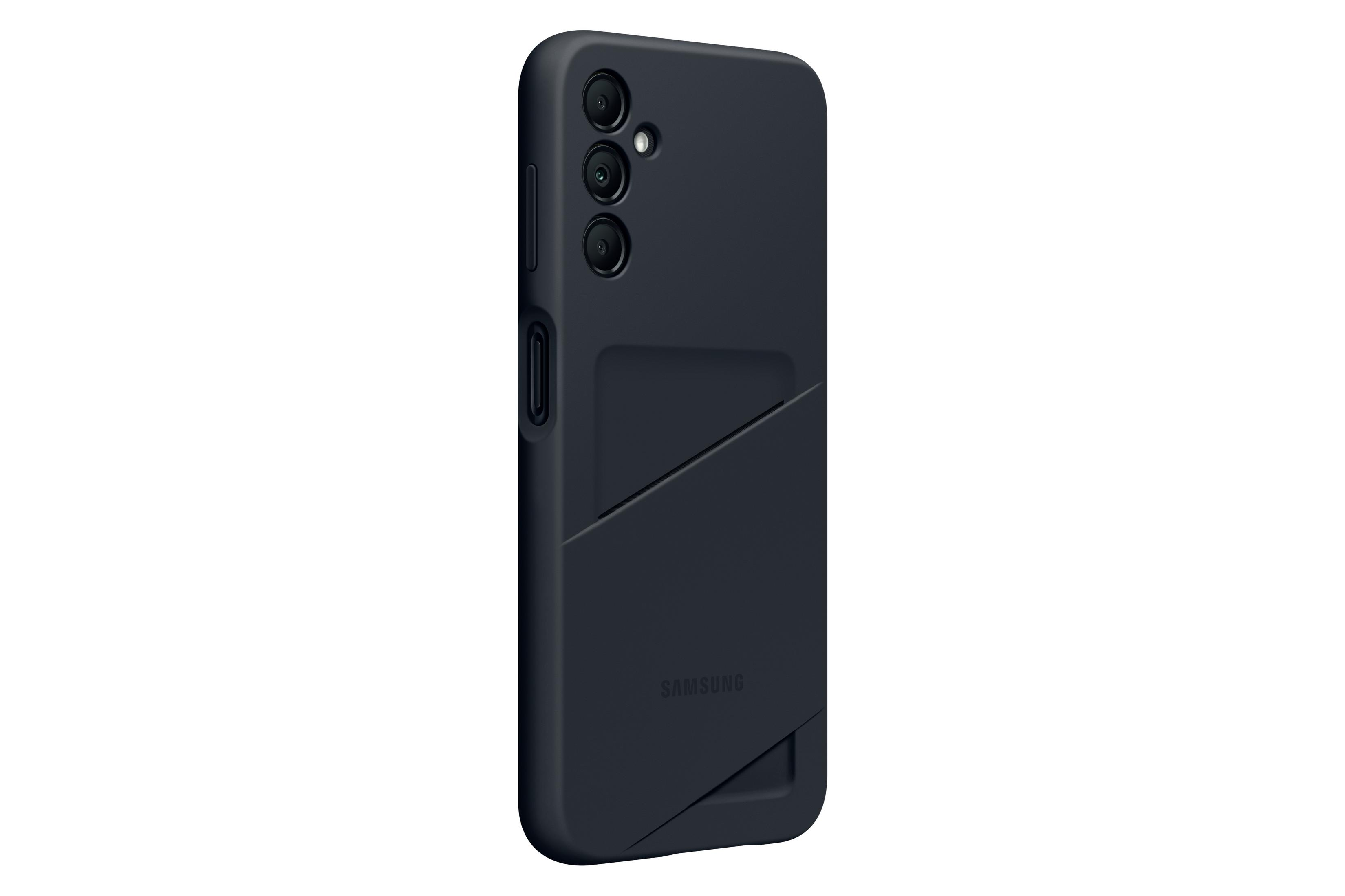 Dunkelblaue Handyhülle mit Kartenhalter. Es hat ein Samsung-Logo.