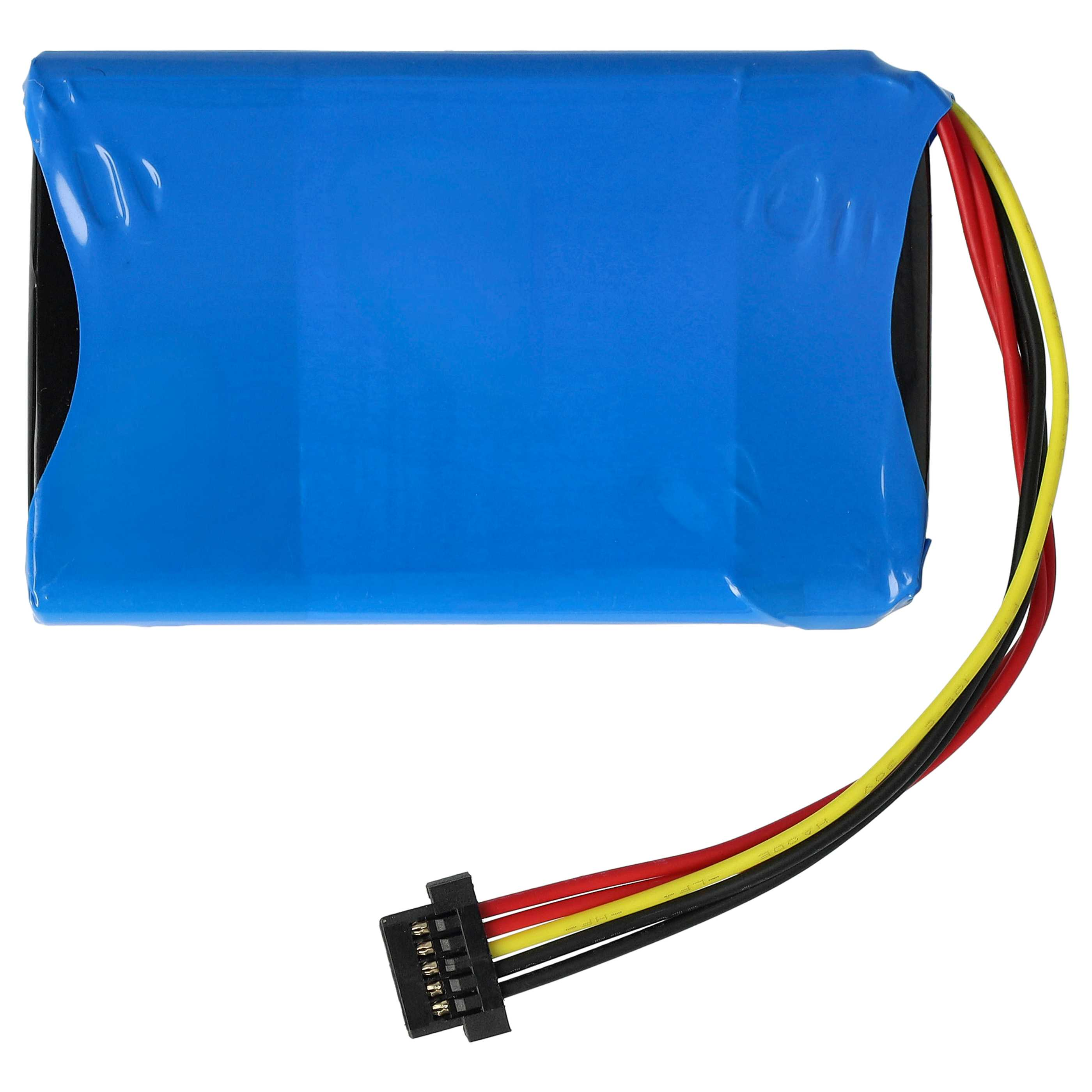 Blau verpacktes Akkupack, mit roten, gelben und schwarzen Drähten und einem Stecker.