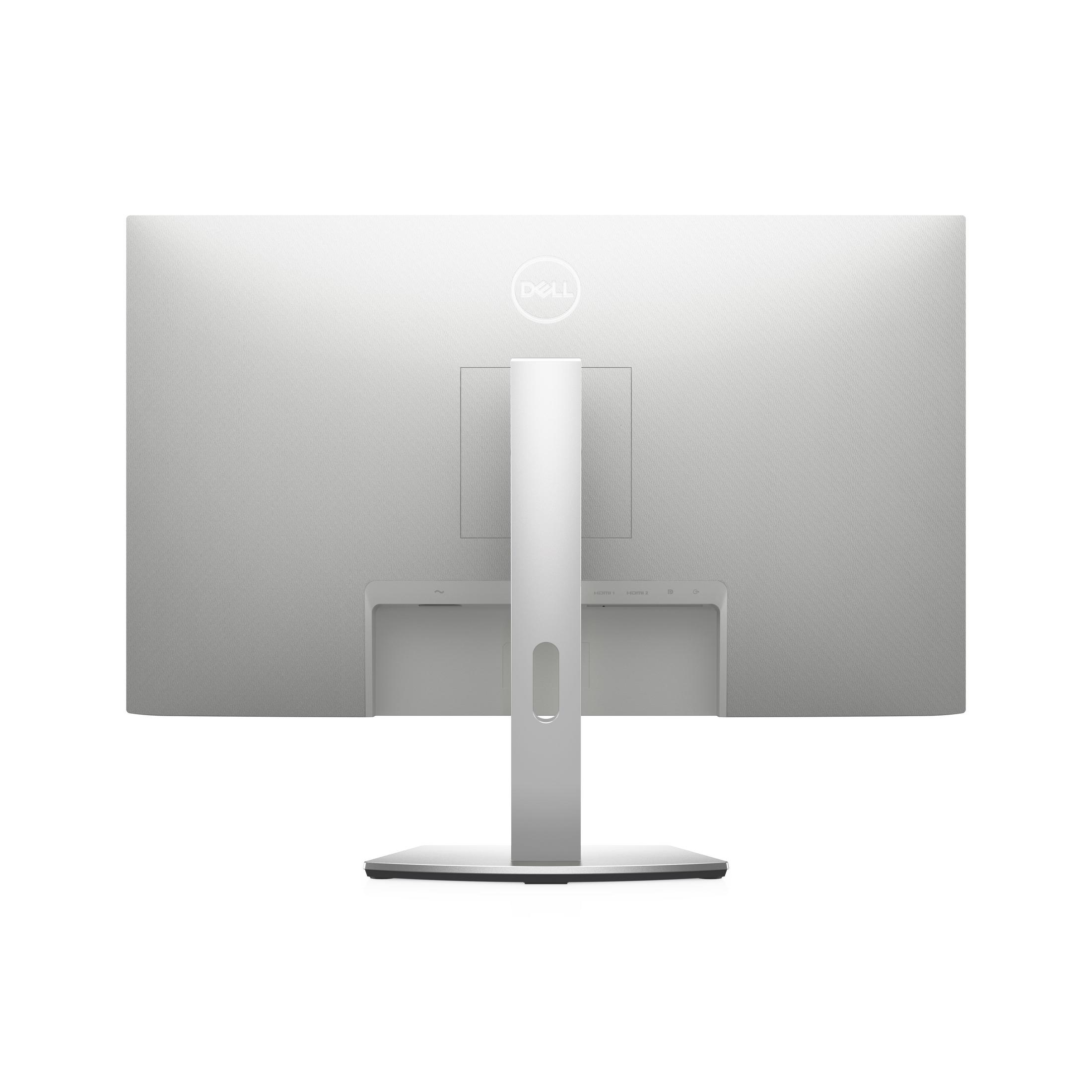 Il retro di un monitor Dell bianco con supporto, porte visibili.