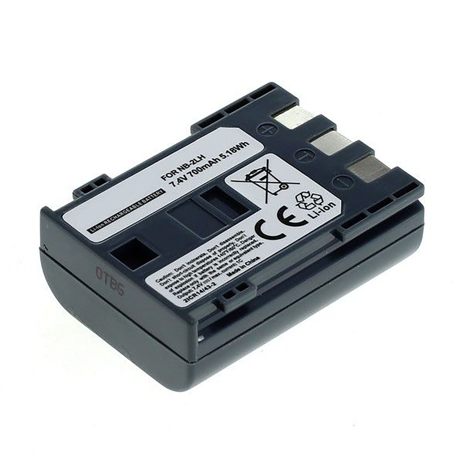 Dunkelgraues Batteriepack mit Text und den CE- und Li-Ion-Symbolen.