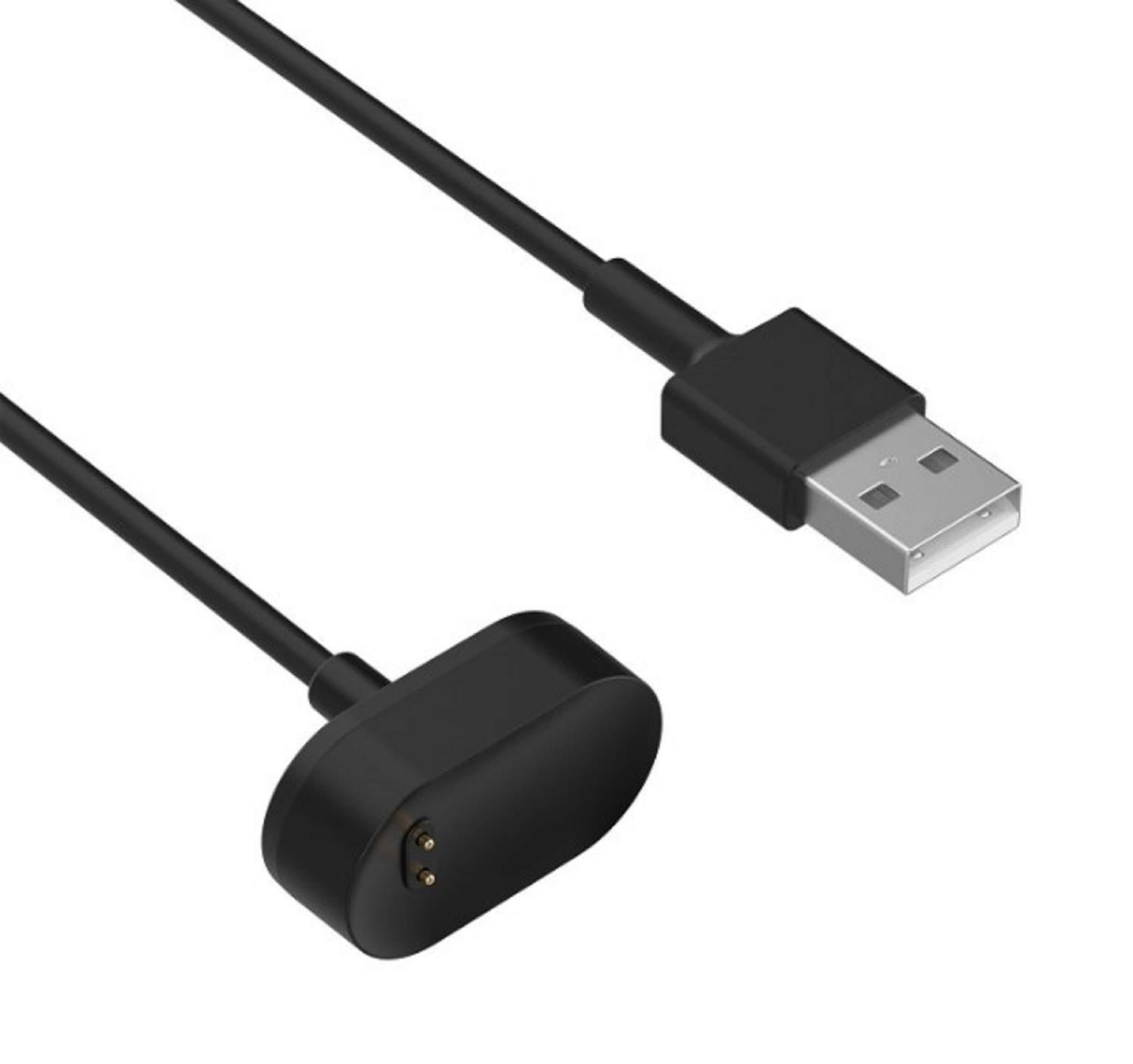 Ein schwarzes Ladekabel mit einem USB-Anschluss und einem Ladedock-Anschluss.