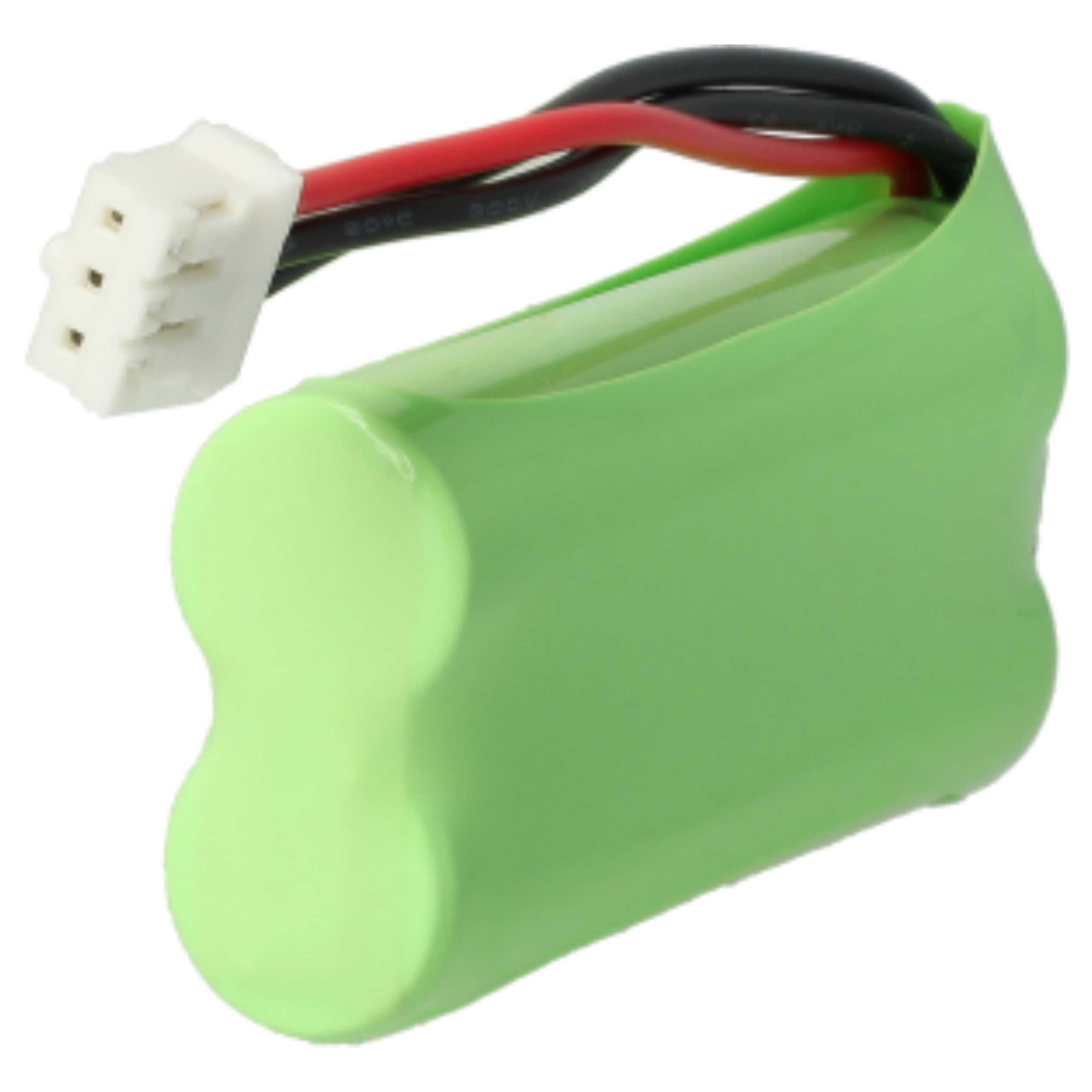 Grünes Batteriepack mit Anschluss und Kabeln.