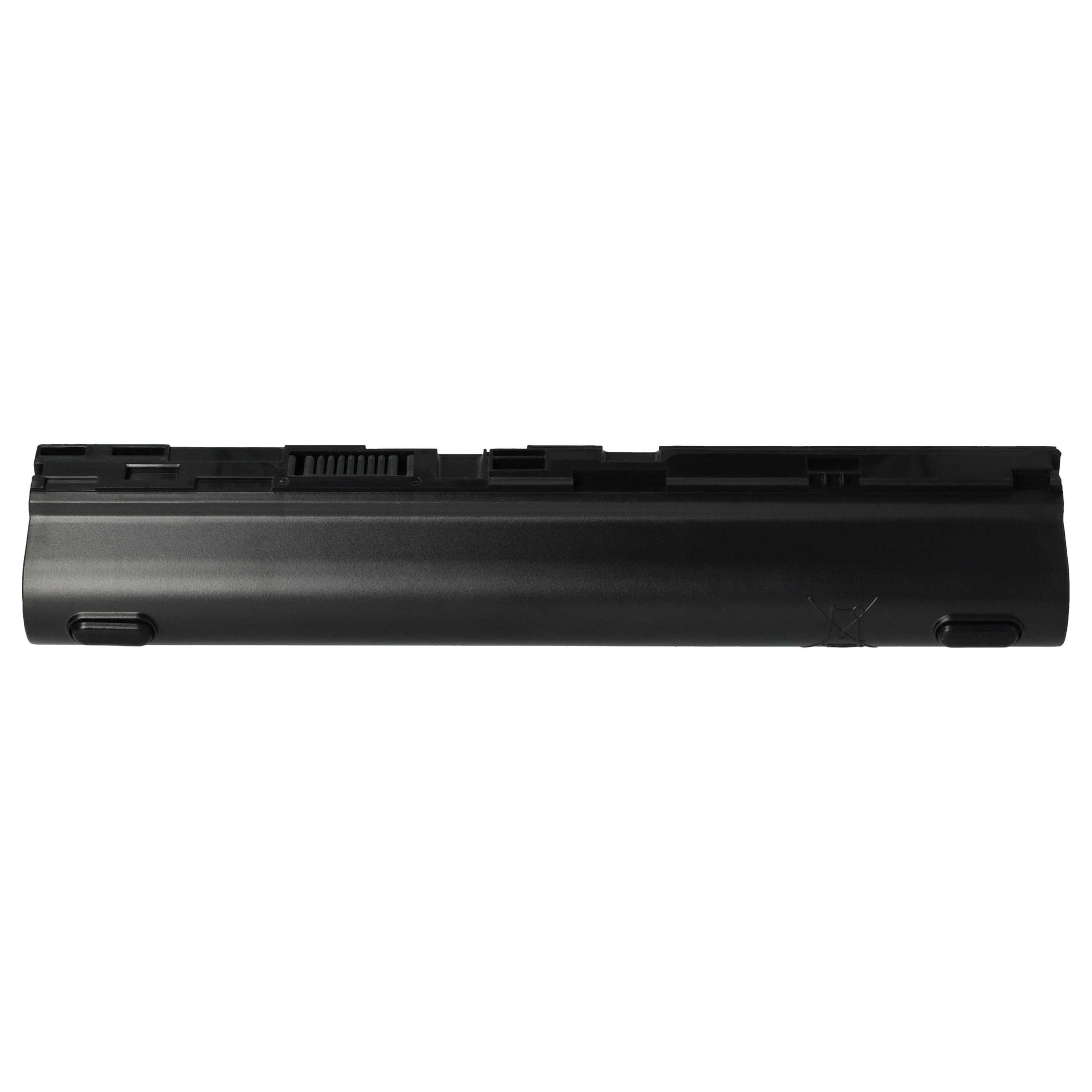 Ein schwarzer Laptop-Akku auf weißem Hintergrund, mit rechteckiger Form.