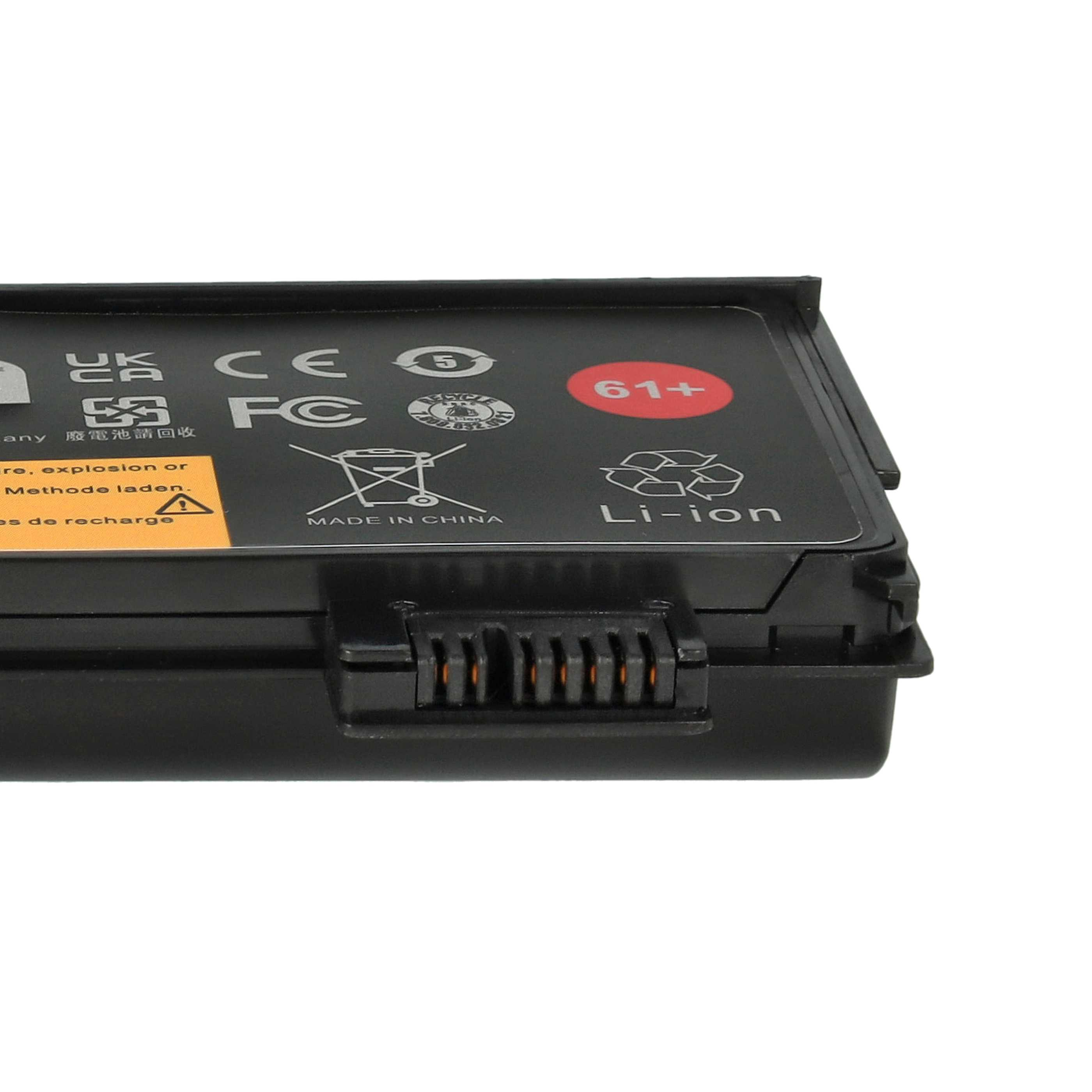 Schwarze Li-Ionen-Batterie, mit Etiketten und Warnhinweisen, mit schwarzem Stecker.