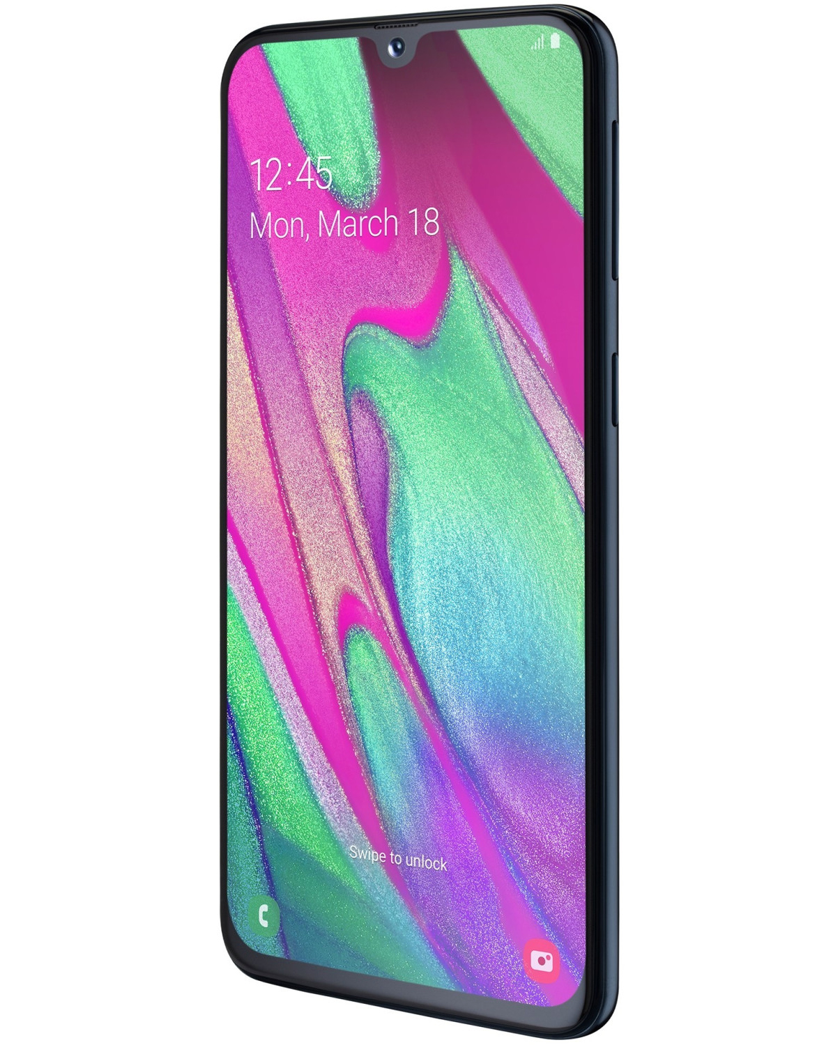 Ein Smartphone mit farbenfrohem Display, aus einem Winkel betrachtet. Der Bildschirm zeigt App-Symbole.