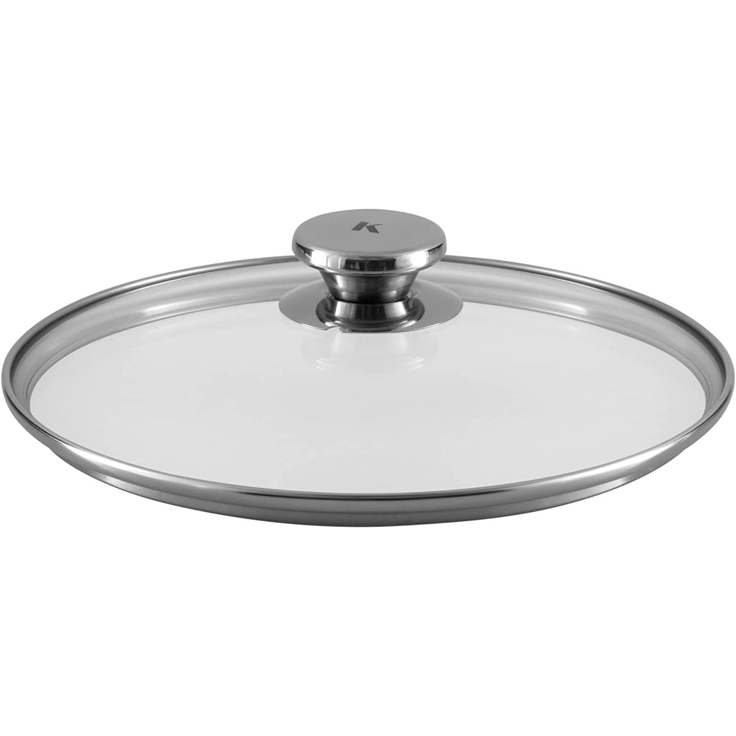 Glasdeckel mit silbernem Rand und Griff, Nahaufnahme.