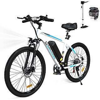 Bicicleta de Montaña  - EK15 está equipado con una batería de 36V 12AH ，Bicicletaeléctrica Shimano de 7 velocidades EVERCROSS, 250W, 25 km/hkm/h, Blanco