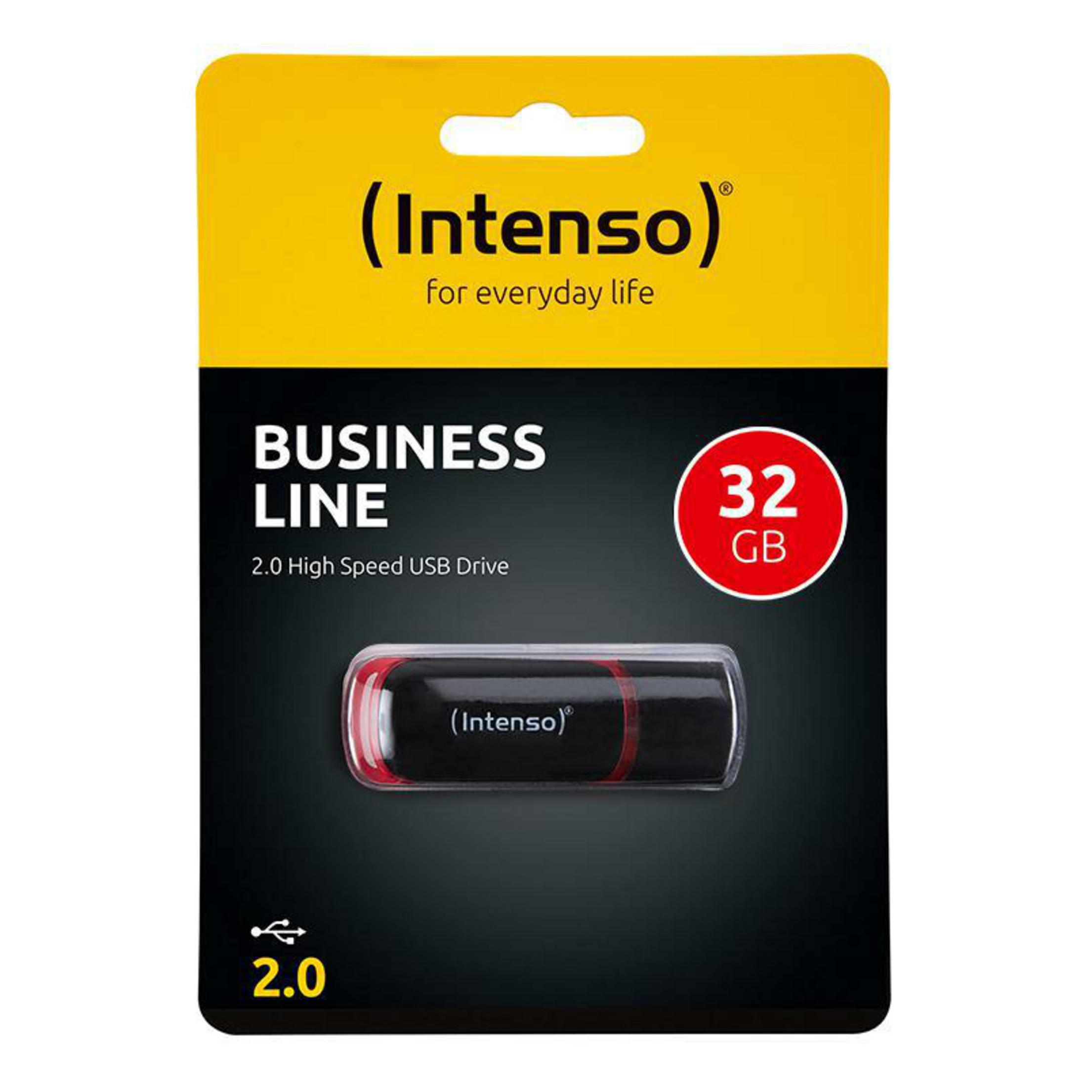 Un'unità USB nella confezione con il testo: BUSINESS LINE 2.0 High Speed USB Drive.