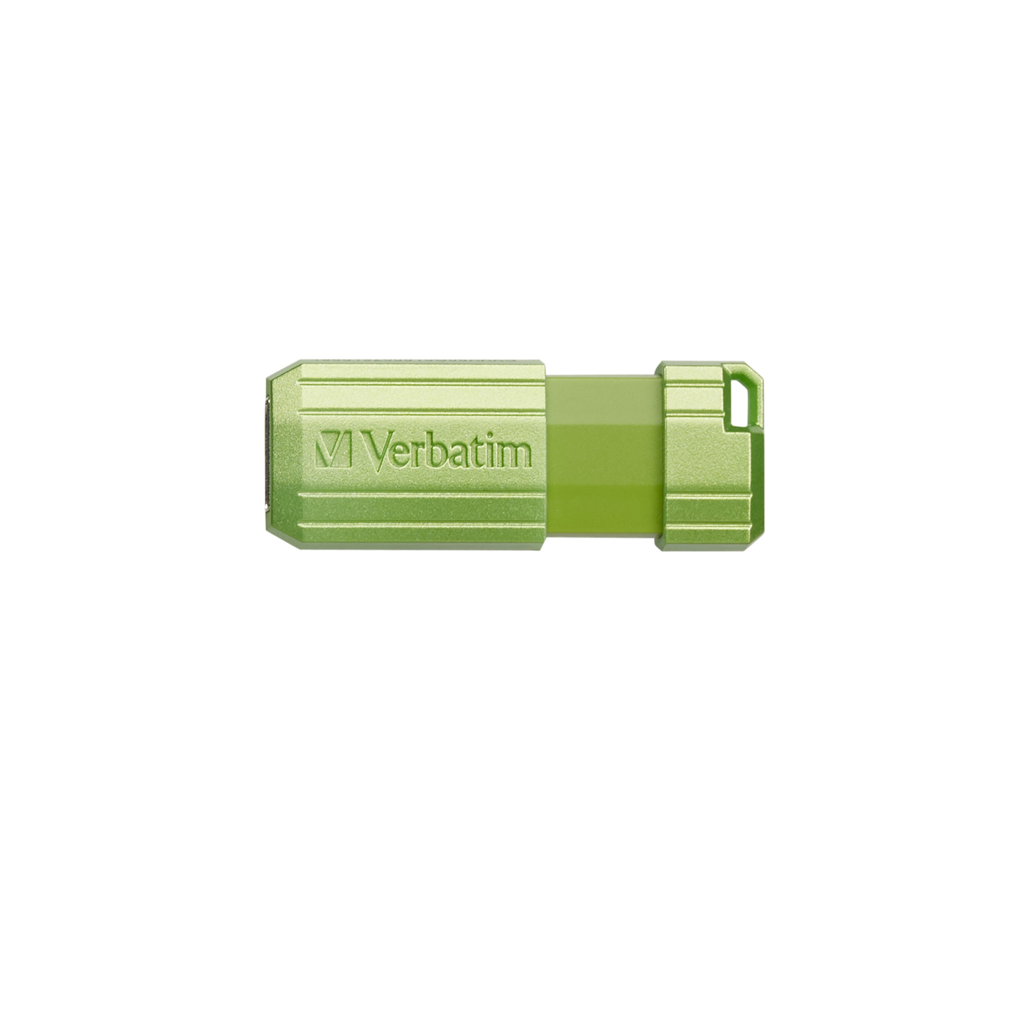 Pen drive USB Verbatim verde su sfondo bianco.