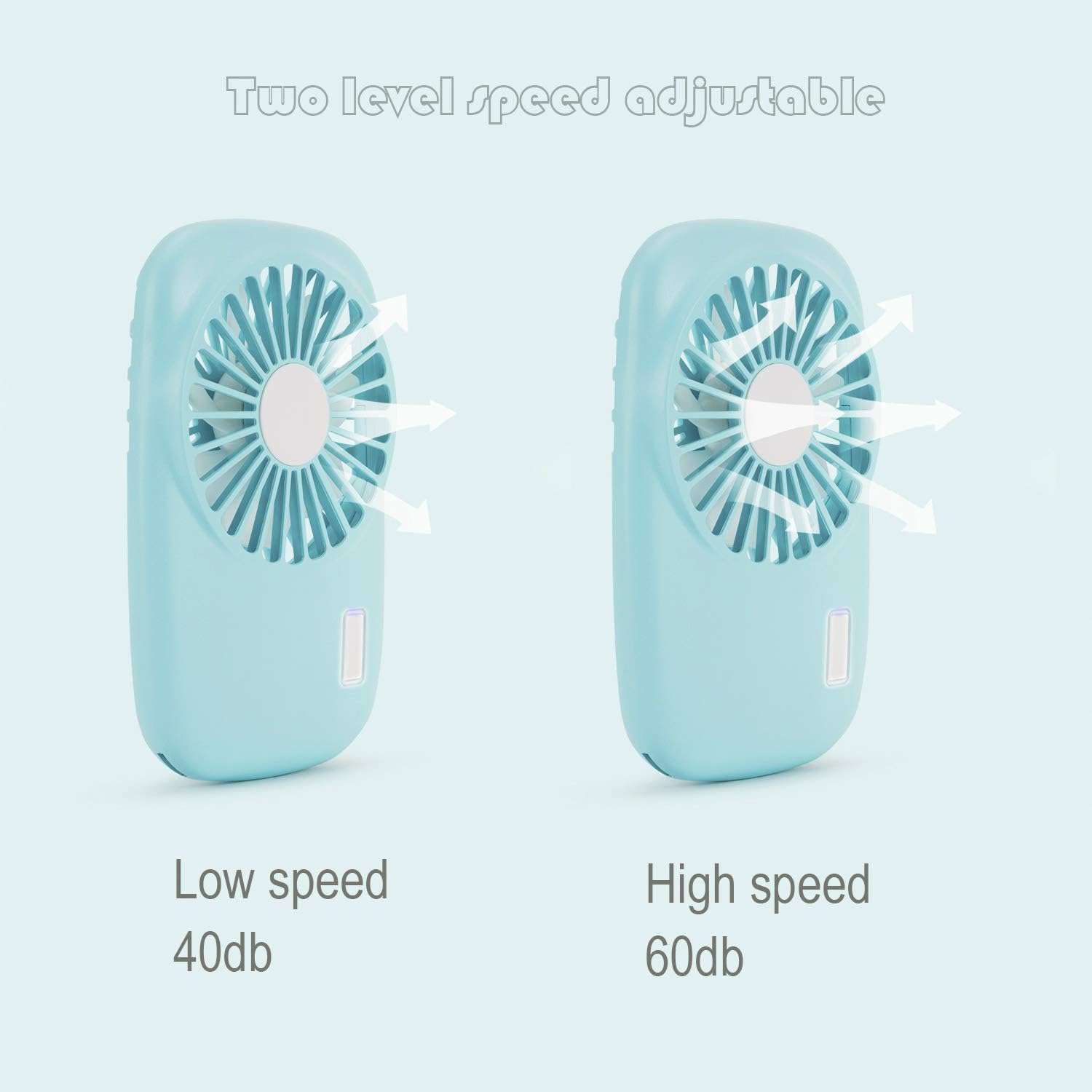 Zwei kleine, hellblaue Ventilatoren. Pfeile zeigen die Richtung des Luftstroms. Text zeigt die Geschwindigkeit.