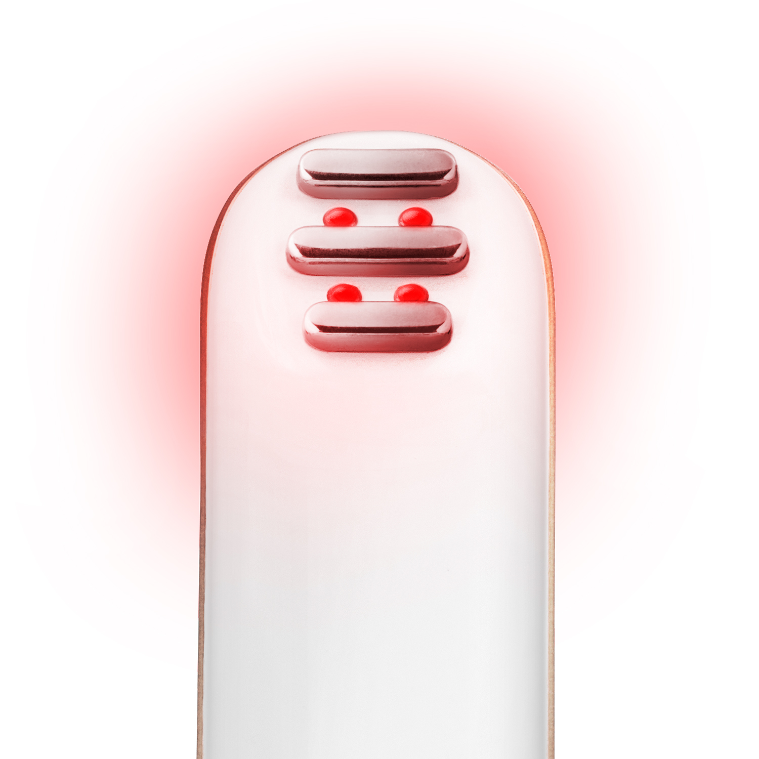Ein weißes Hautpflegegerät. Drei rote Lichter sind auf dem Gerät.