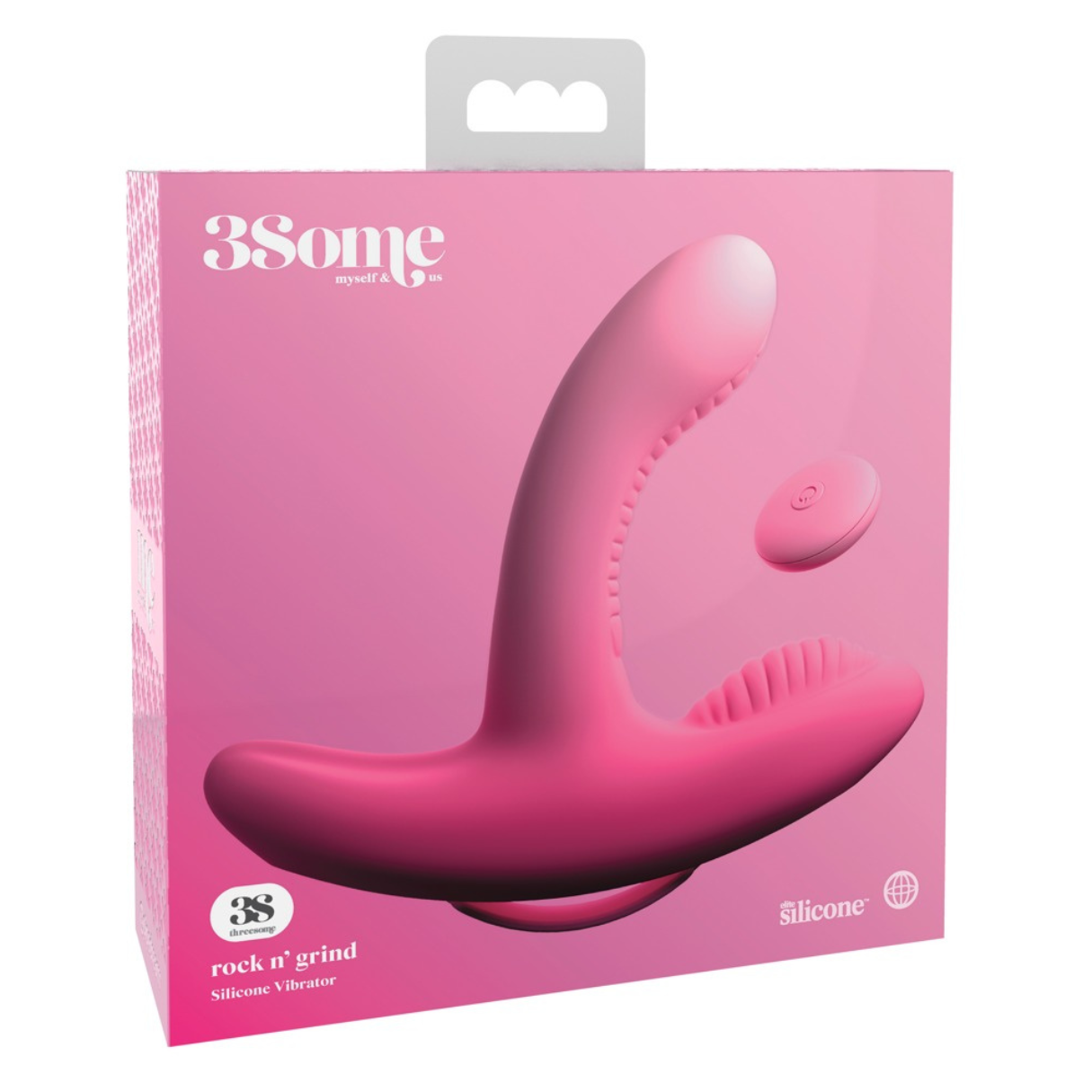 Rosa Sexspielzeug in einer Schachtel mit dem Label '3Some'.