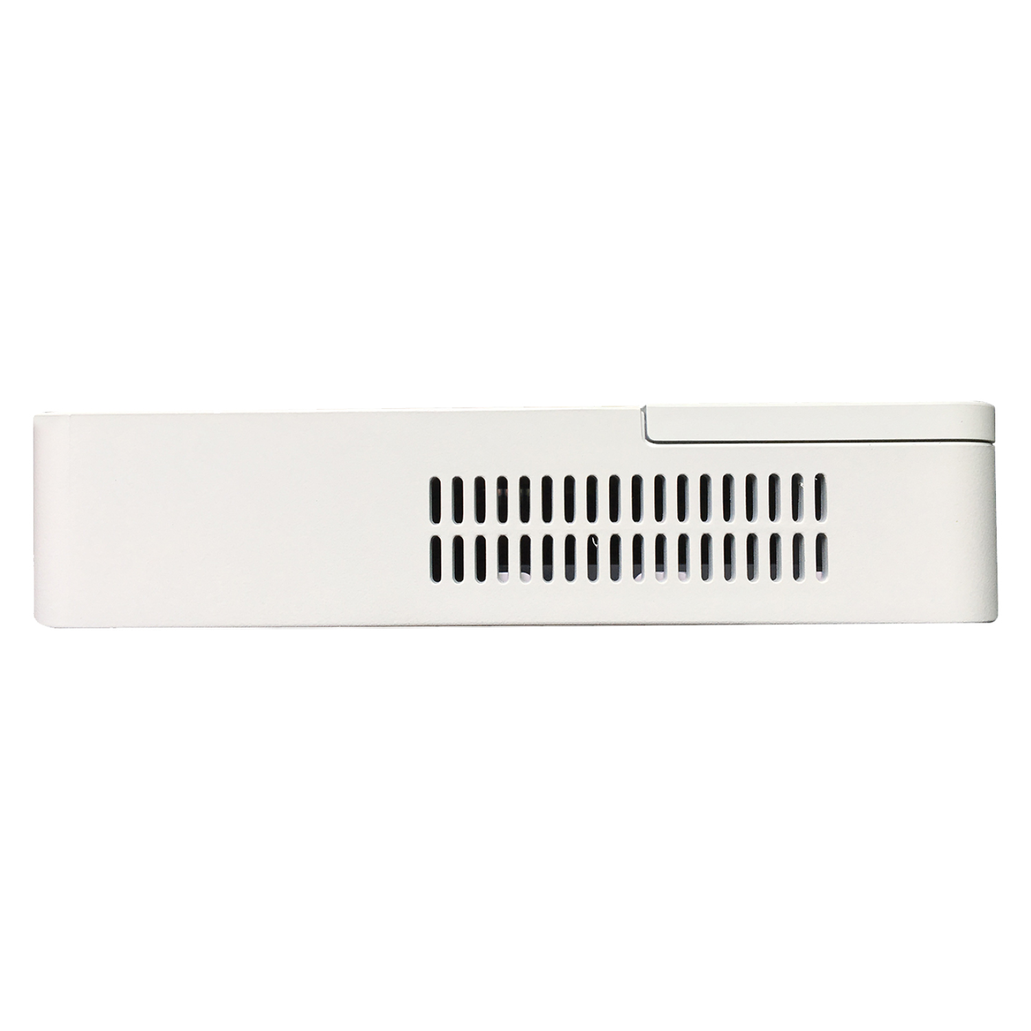 Un appareil rectangulaire blanc avec des trous d'aération. Il s'agit d'un appareil réseau.