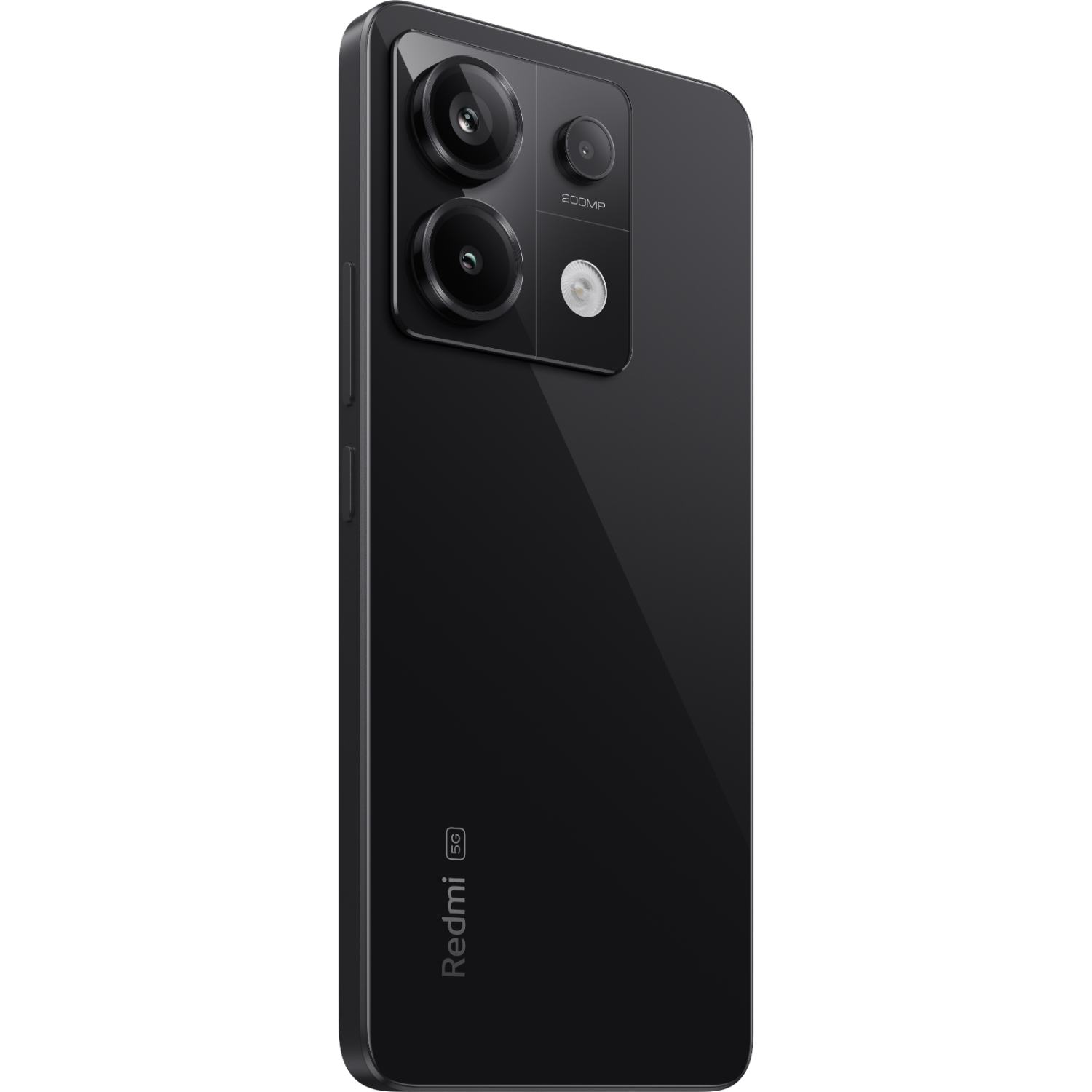 Czarny telefon z wieloma tylnymi aparatami. Nazwa marki 'Redmi' jest widoczna na dole.