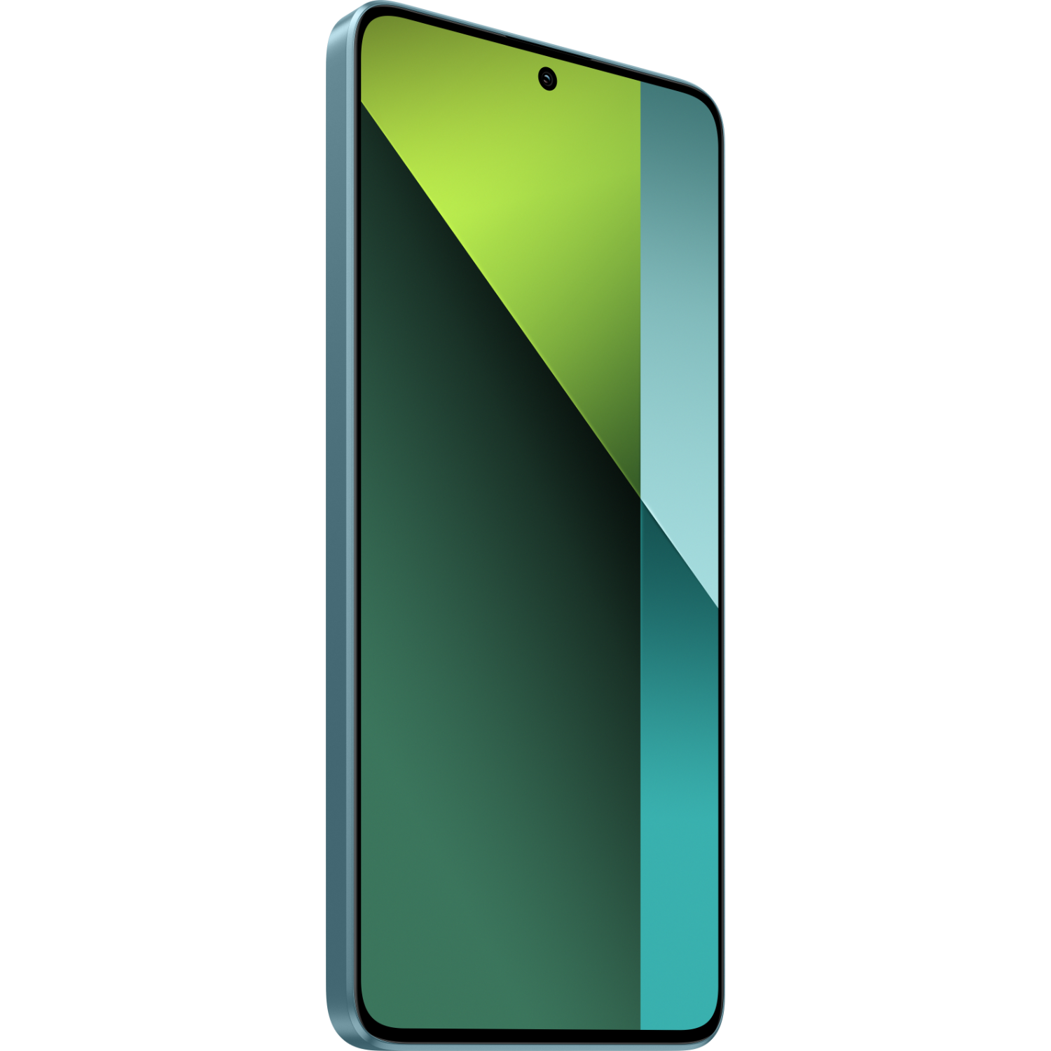 Niebiesko-zielony smartfon z zielonym i niebieskim ekranem, na czarnym tle.