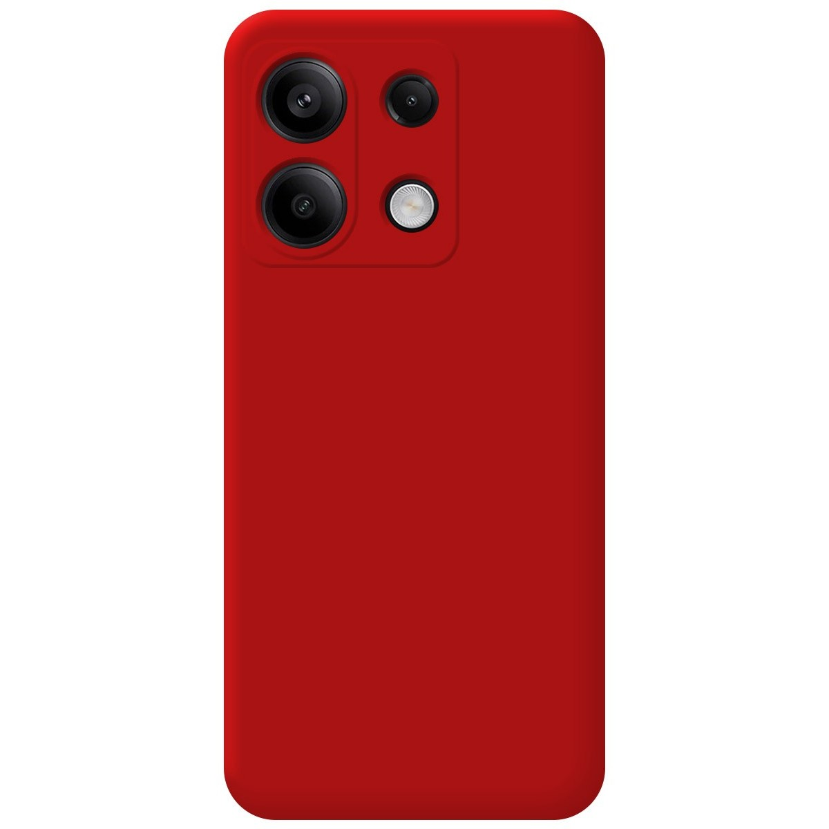 Custodia per telefono rossa, un telefono all'interno, la matrice della fotocamera è visibile.