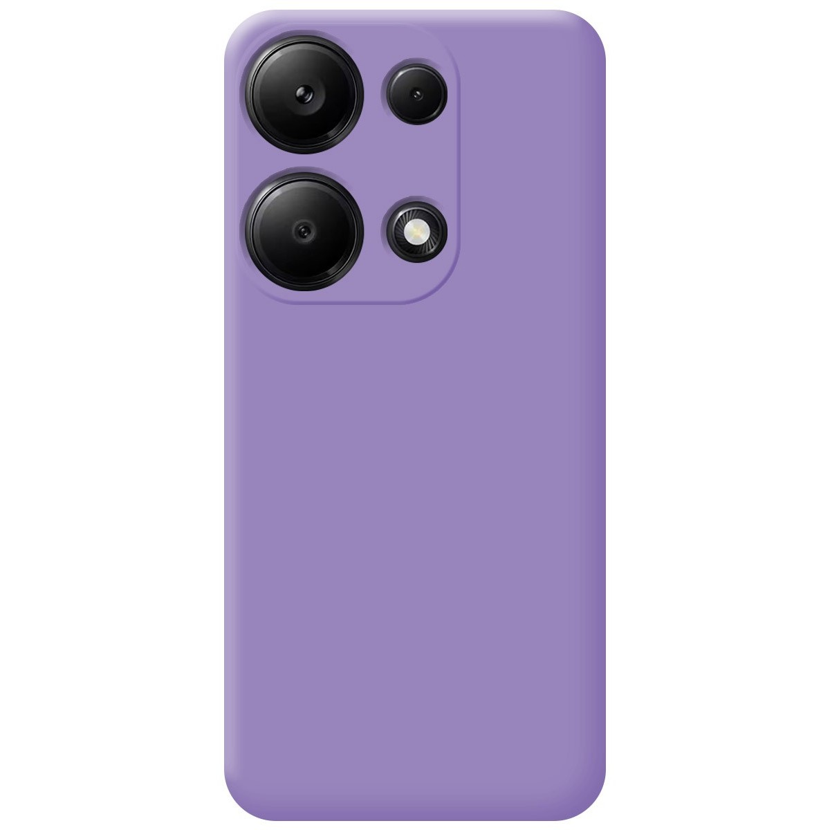 Custodia per telefono viola con lenti della fotocamera. Presenta tre lenti e un flash.
