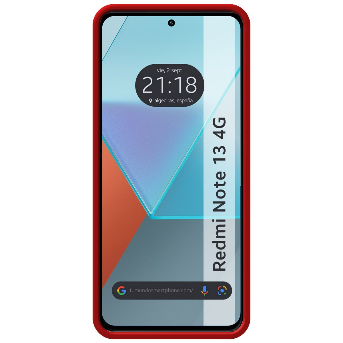 Un telefono rosso con uno schermo che mostra l'ora e la data. Il telefono ha un bordo rosso.